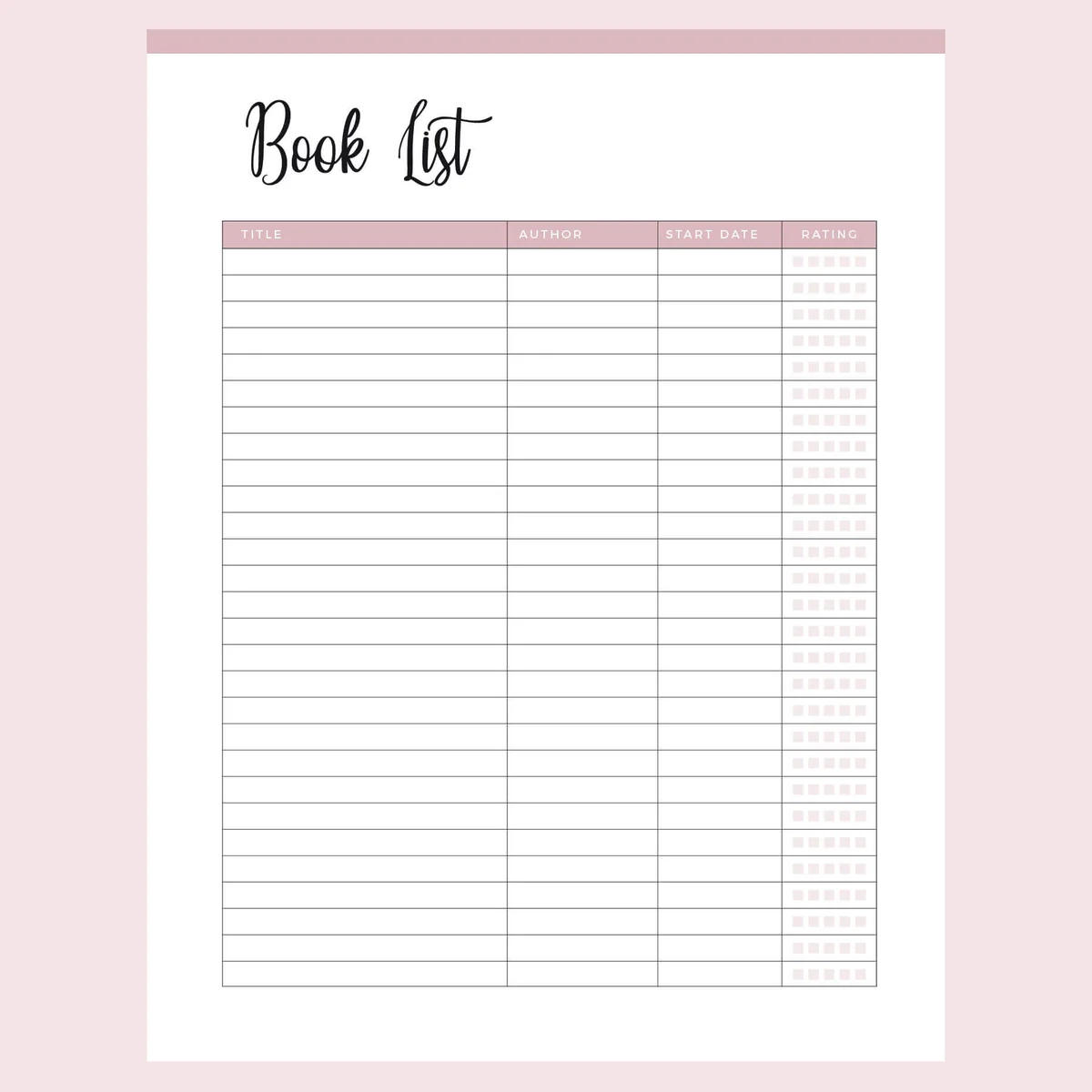 Blank Reading List Printable