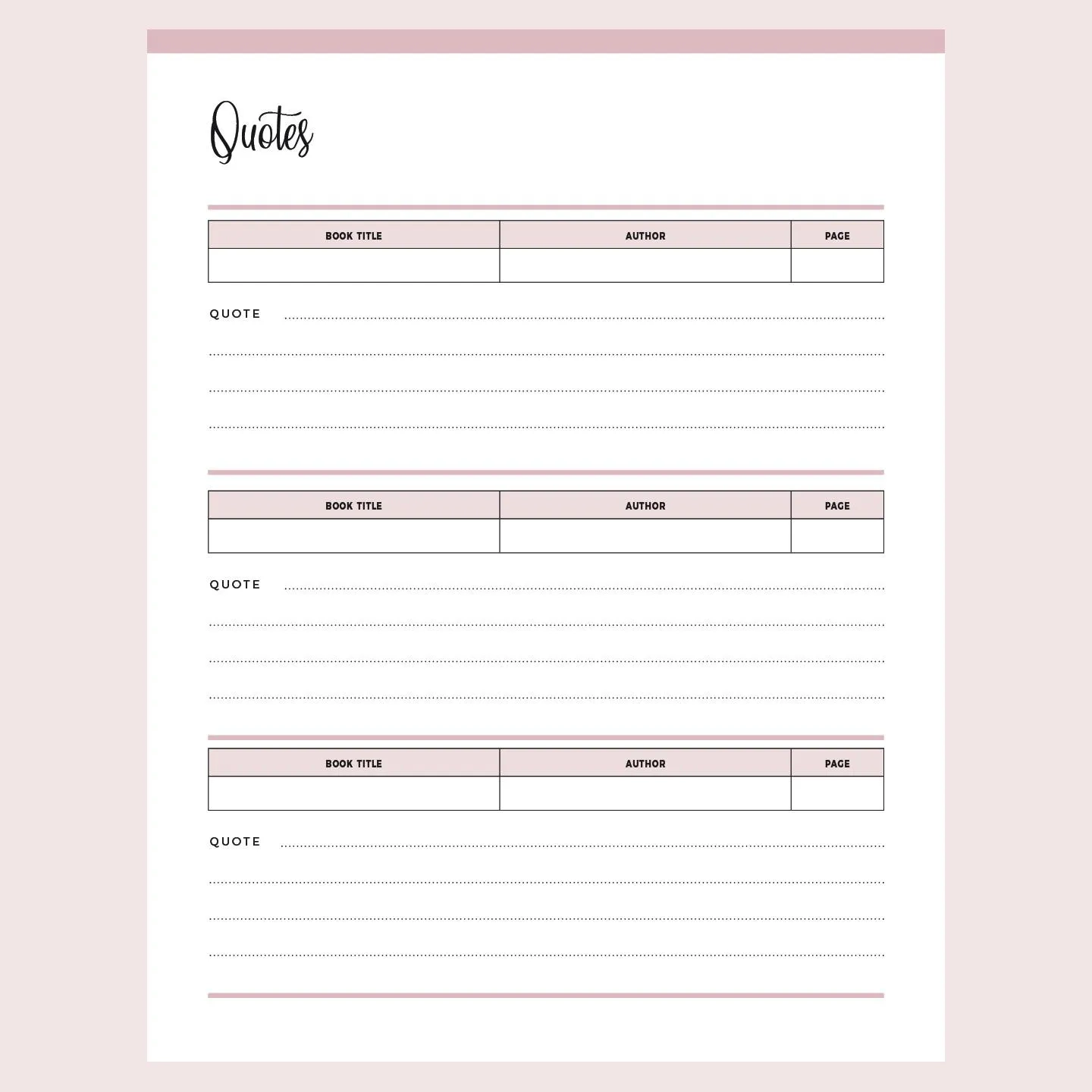 Printable Book Quotes Sheet Instant Download PDF A4 amp US 