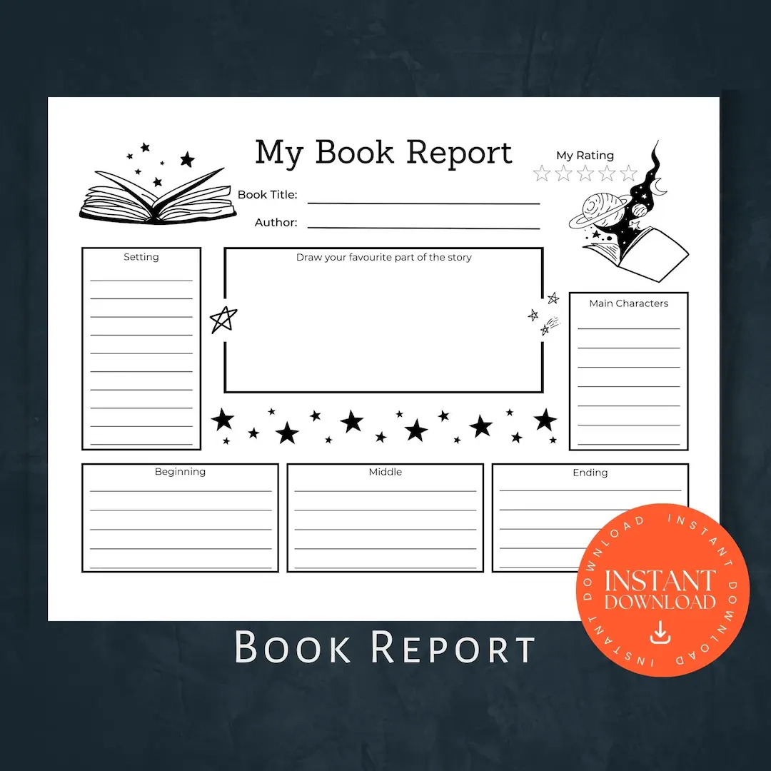 Printable Book Report INSTANT DOWNLOAD Printable Activity Book Report Template Book Review Book Report Printable Home School Reading