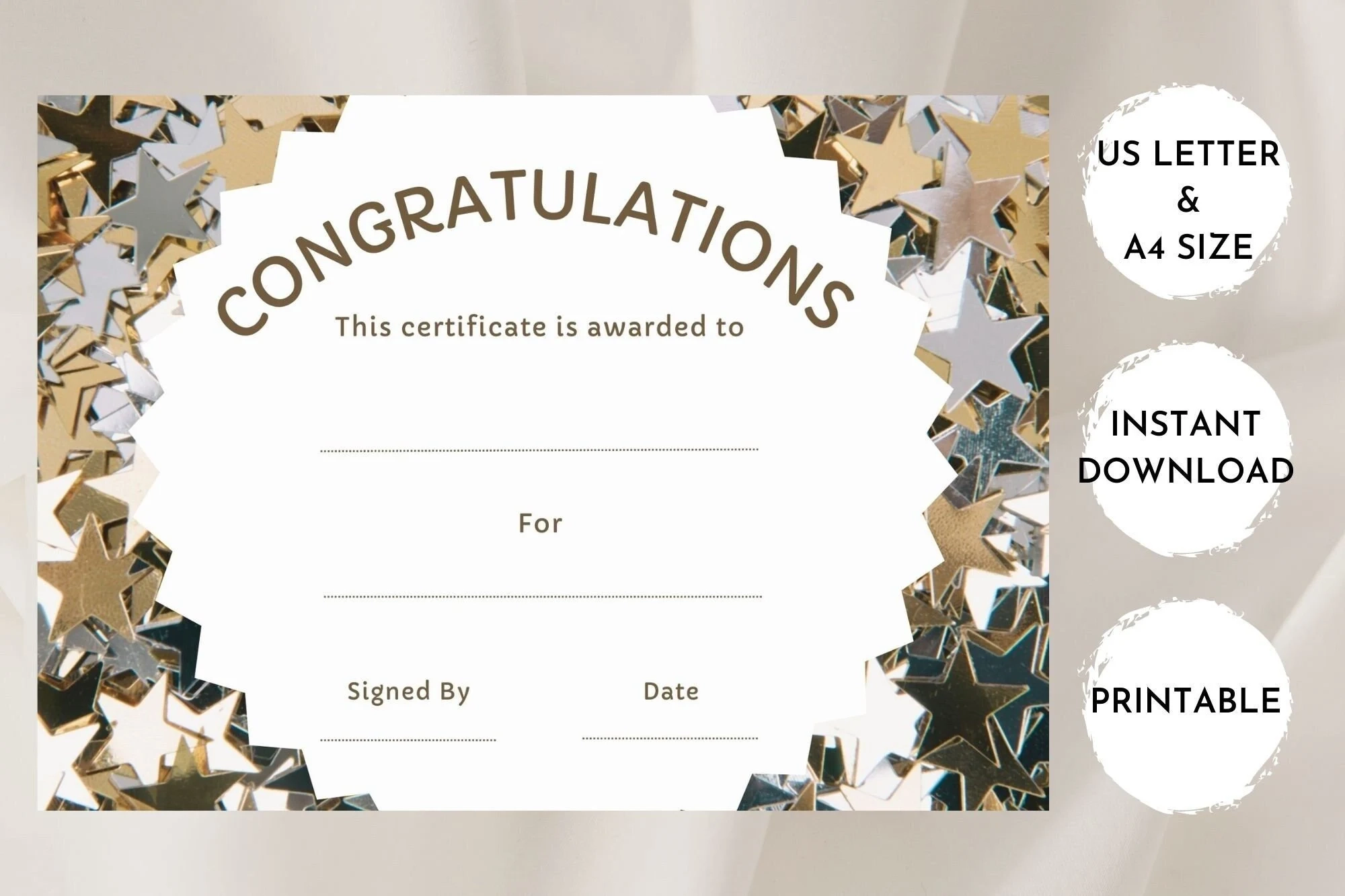 Printable Congratulations Certificate Personalized Certificate 