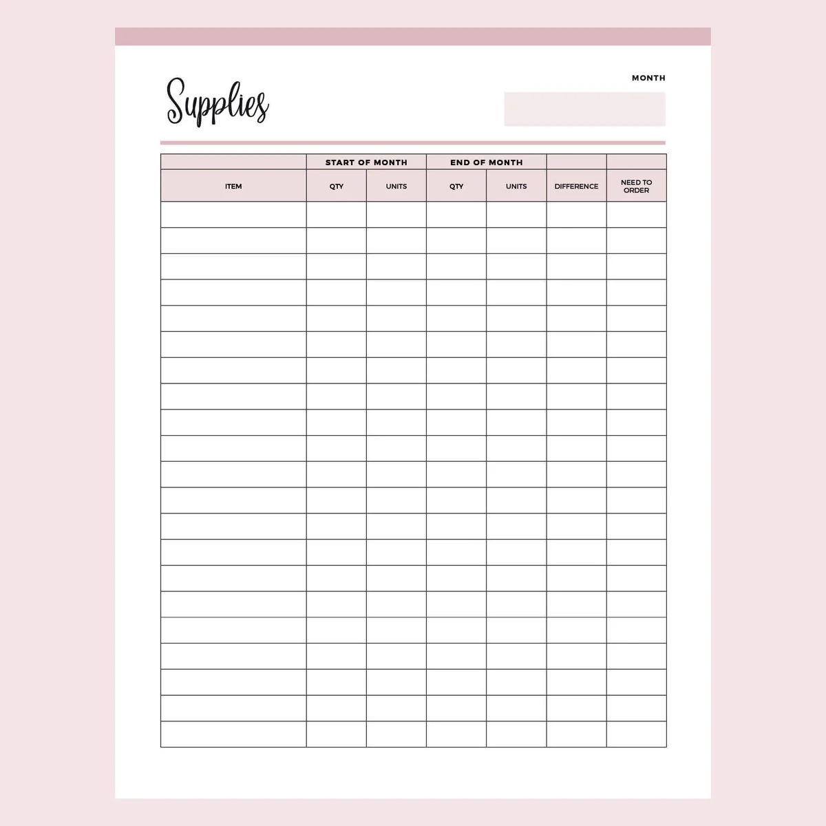Supply List Blank Printable