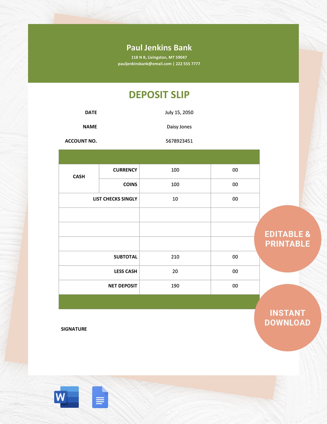 Blank Deposit Slip Stock Printable