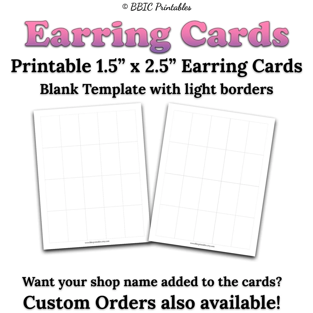 Printable Earring Cards INSTANT DOWNLOAD 1 5x2 5 Printable Long 