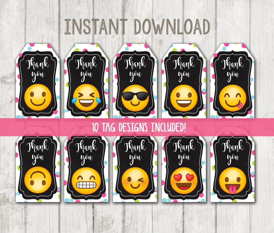 Printable Emoji Thank You Tags Emoji Tags Emoji Gift Tags Emoji 
