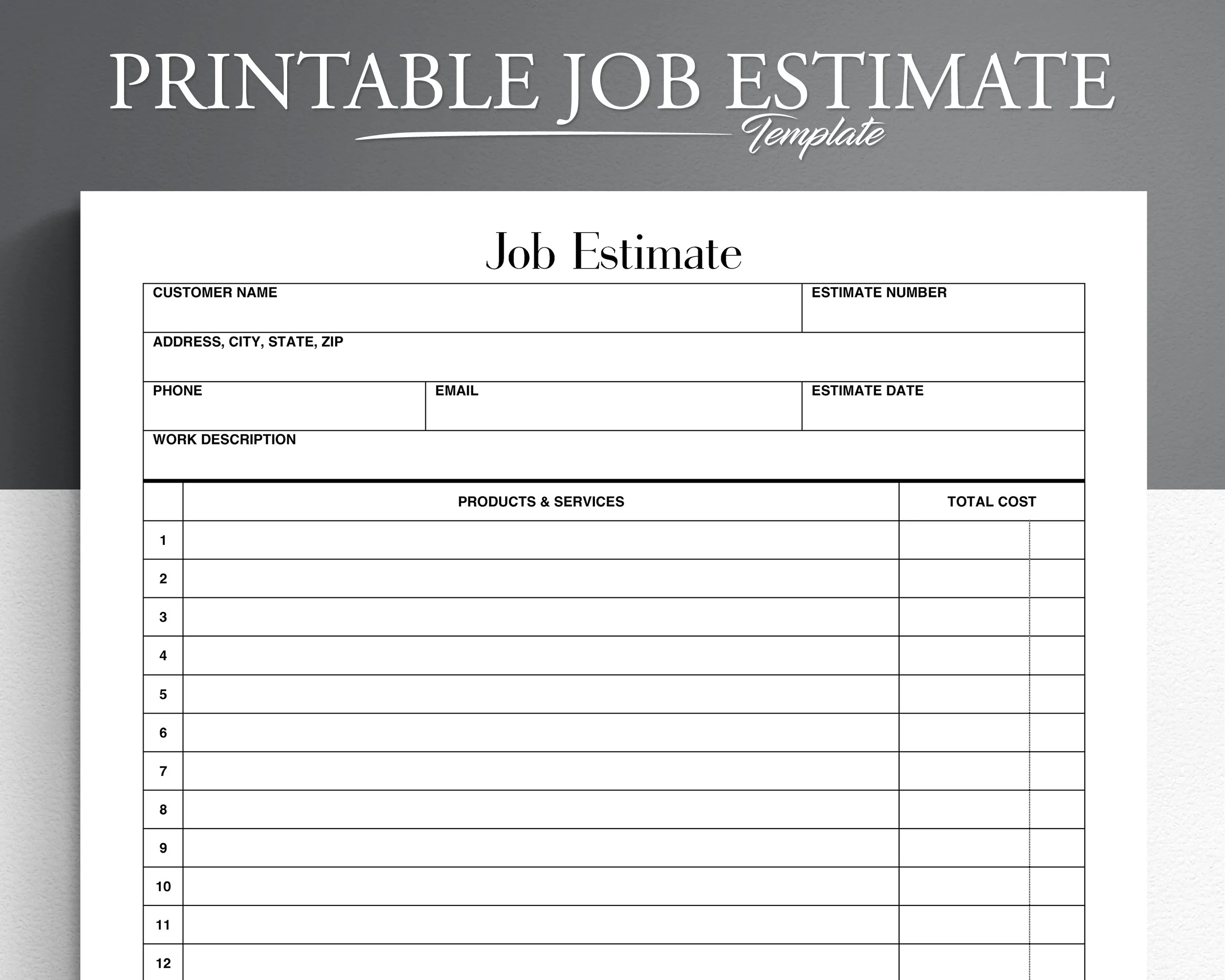 Printable Estimate Form Business Job Estimate Easy And Simple 