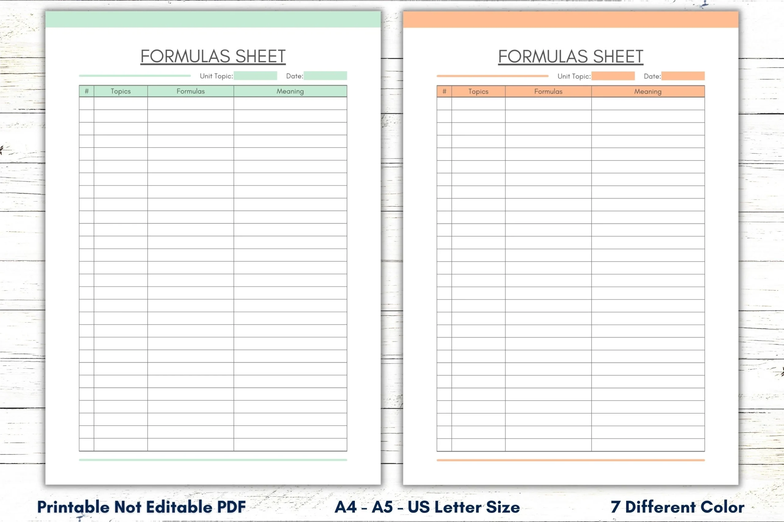 Printable Formulas Sheet Template Formula Notes Pages Formulas 