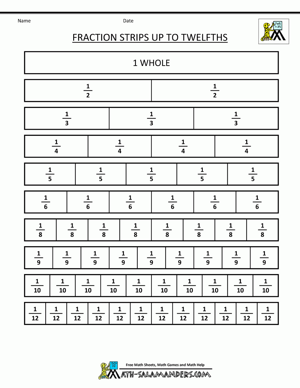 Blank Fraction Strips Printable