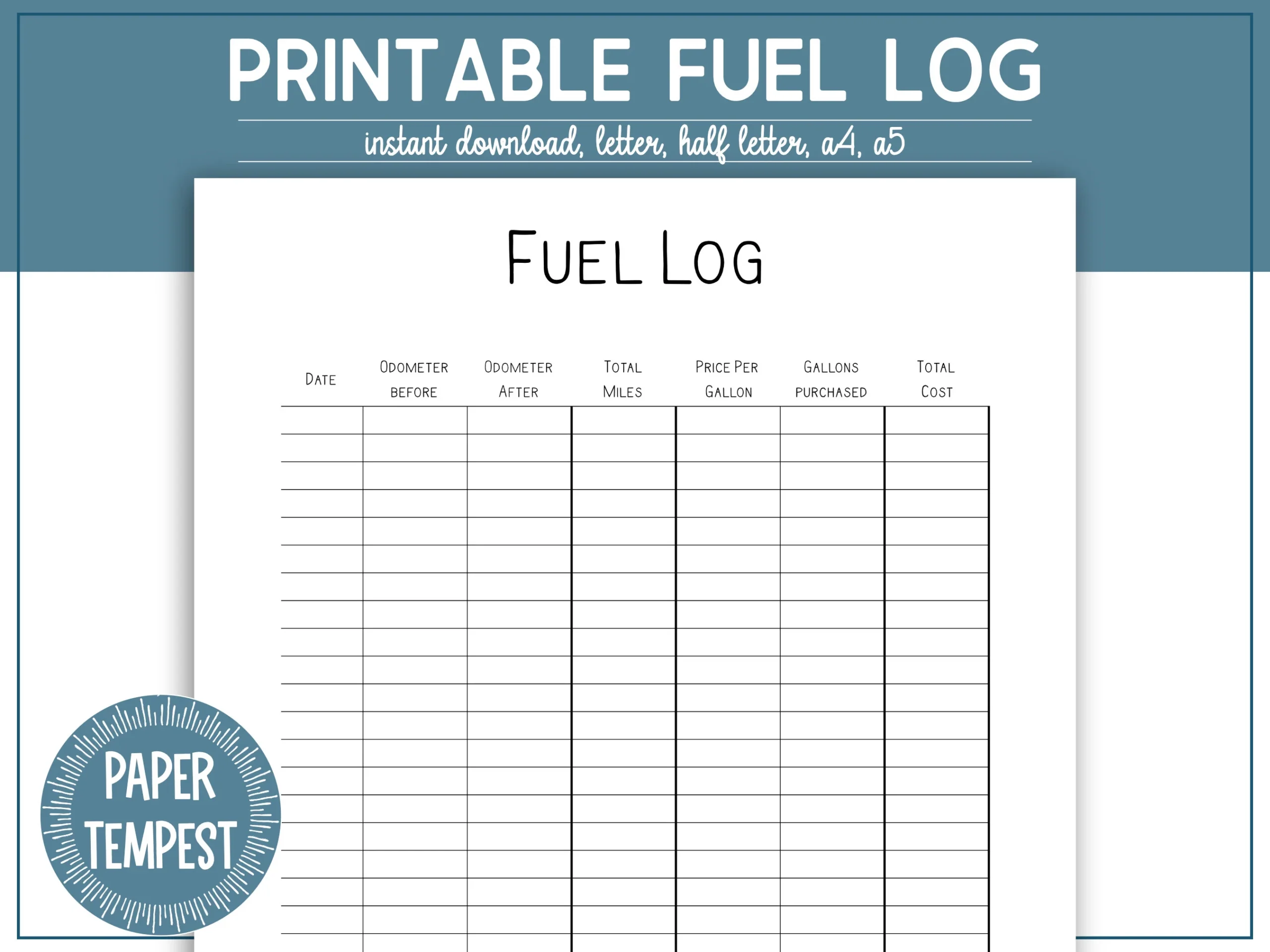 Printable Fuel Log Tracker Gas Tracker Printable Gas Price 