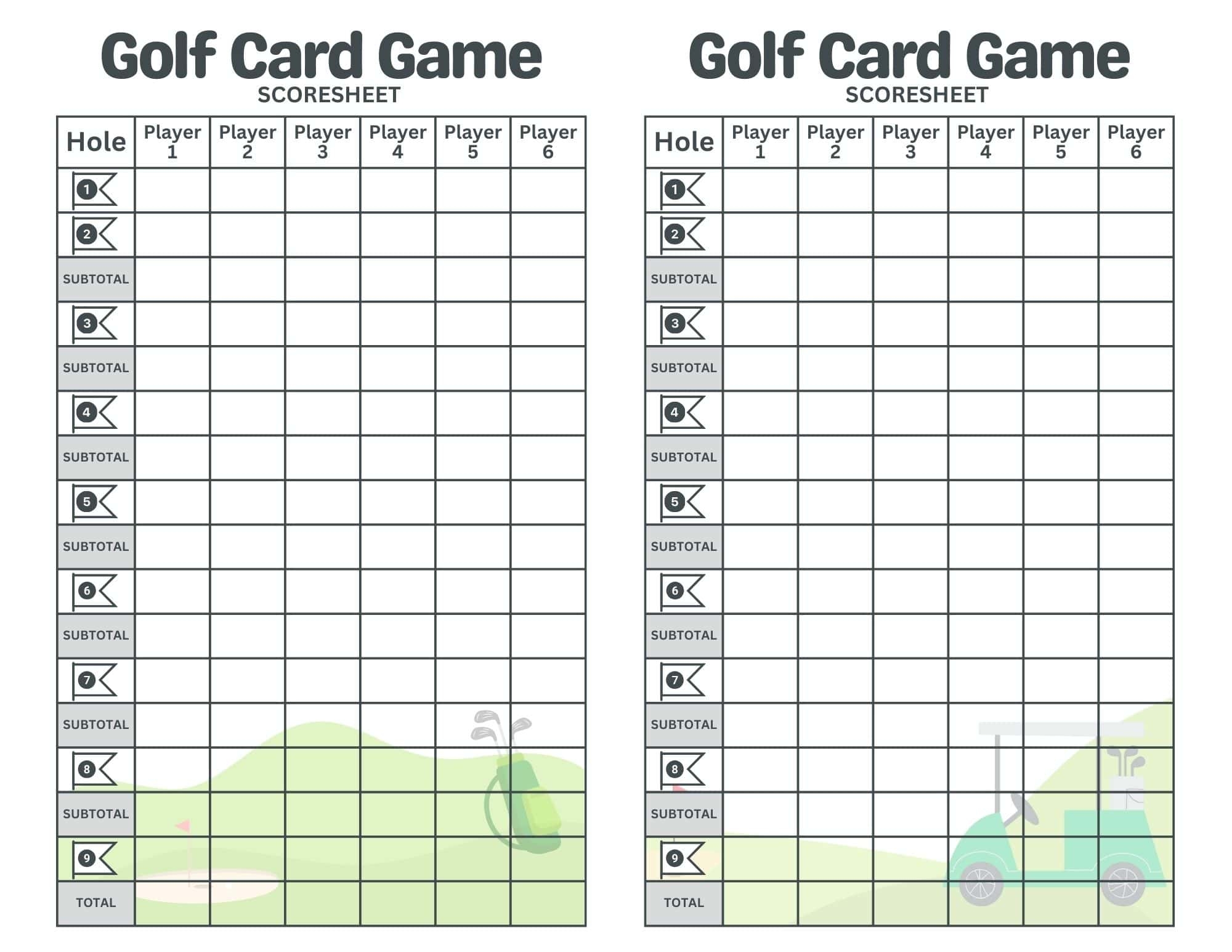 Printable Blank Golf Scorecards