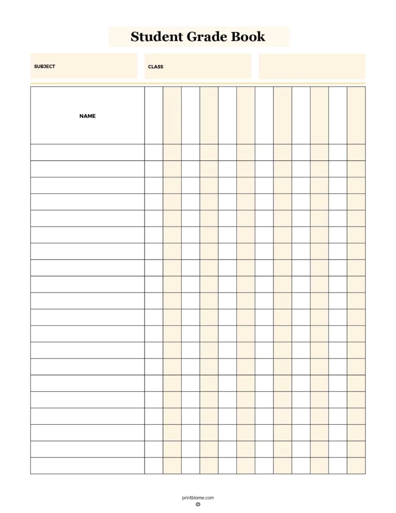 Blank Free Printable Grade Sheet