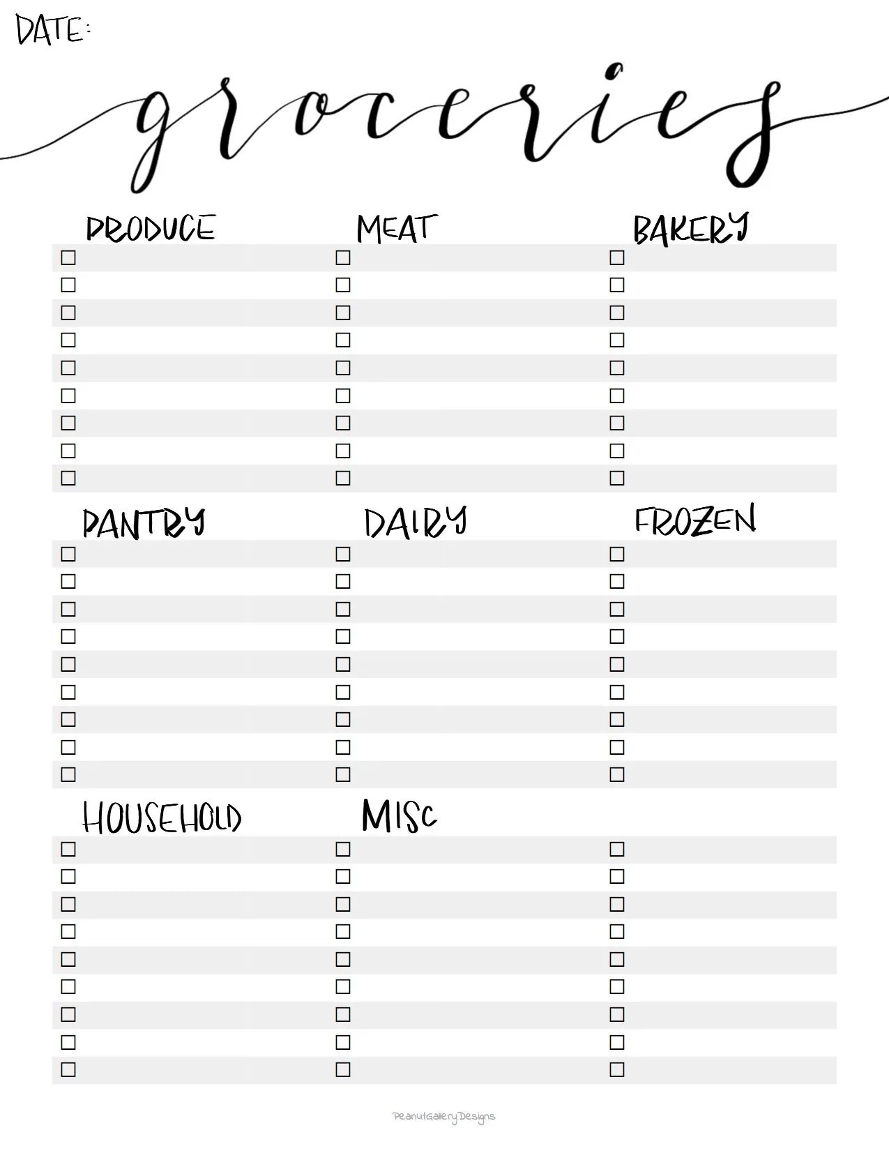Printable Blank Grocery List