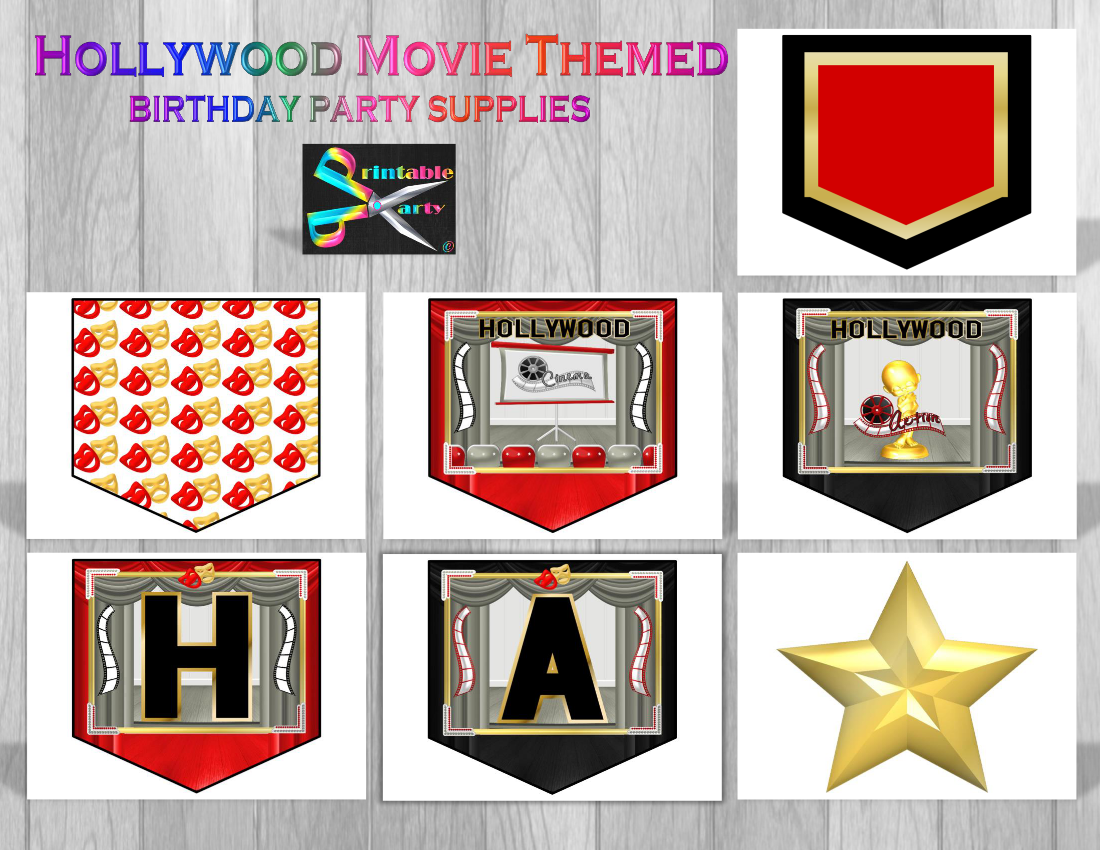 Printable Hollywood Movie Party Supplies Movie Theme Party 