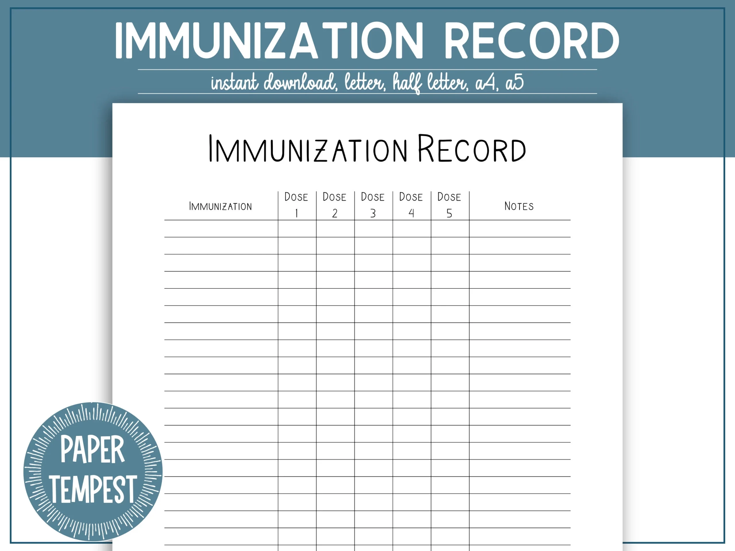 Printable Immunization Record Template Printable Vaccine Log 