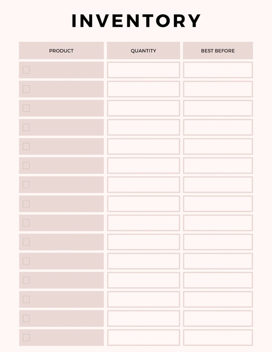 Blank Printable Inventory Sheets