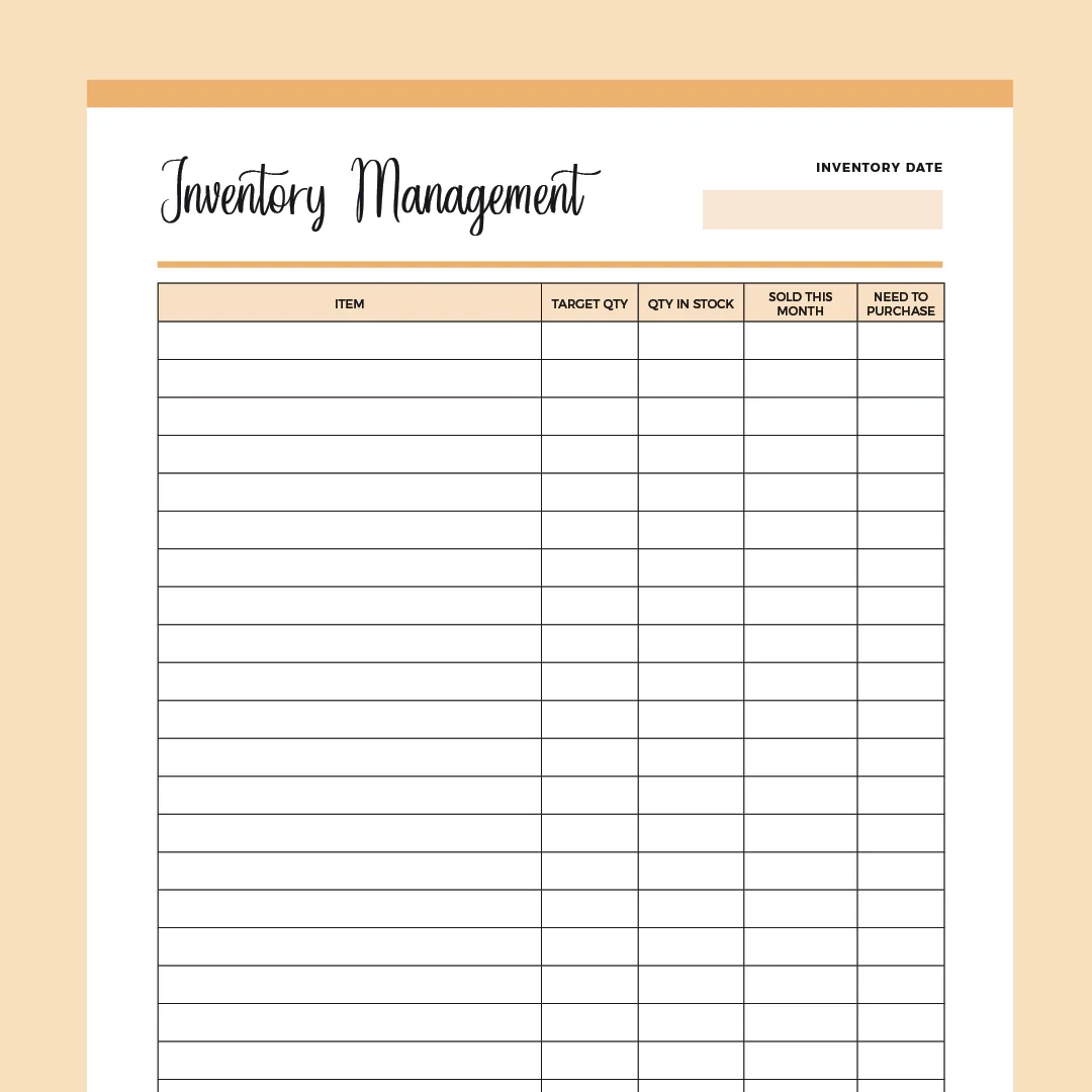 Printable Inventory Sheet US Letter And A4 PDF Instant Download