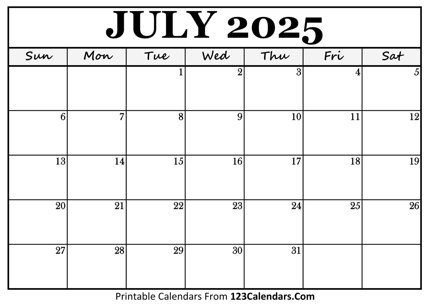 Printable July 2025 Calendar Templates Easy To Download amp Print
