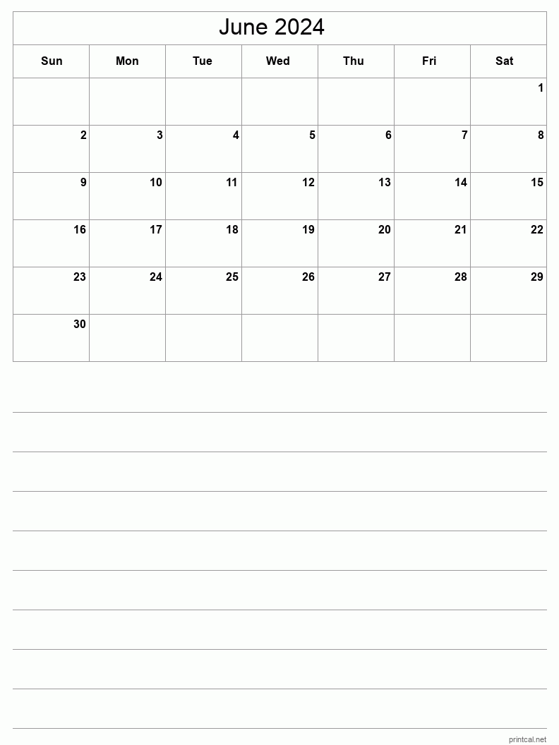 Calendar Blank Printable Half Page