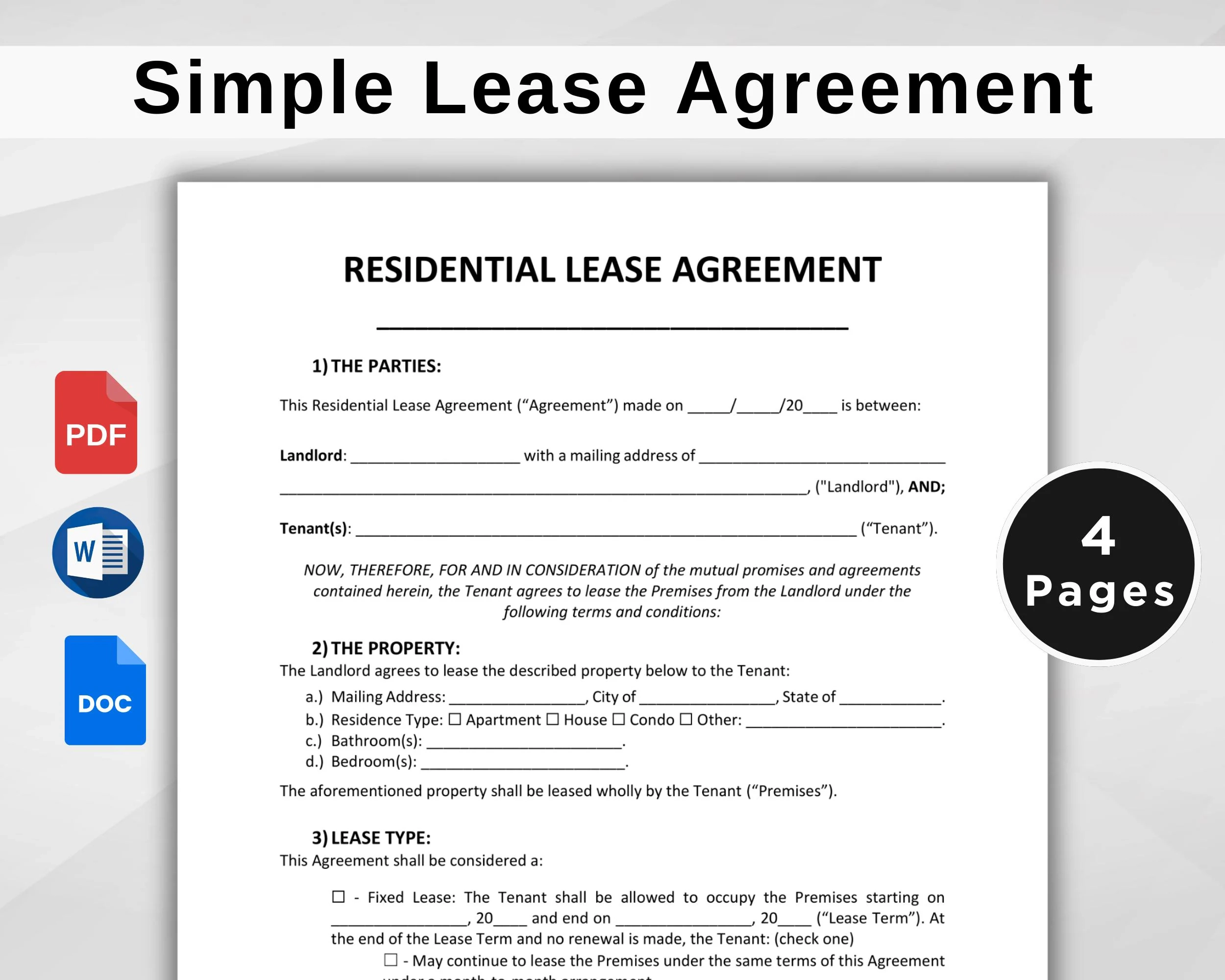 Printable Lease Agreement Rental Agreement Template Residential 