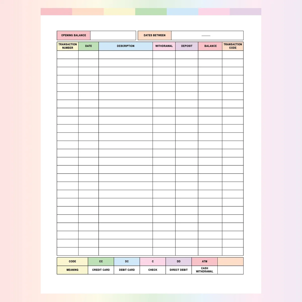 Printable Ledger Sheet PDF A4 amp US Letter Sizes Instant 