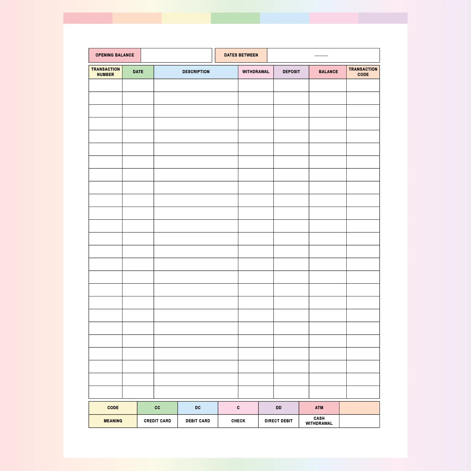 Printable Ledger Sheet PDF A4 amp US Letter Sizes Instant 