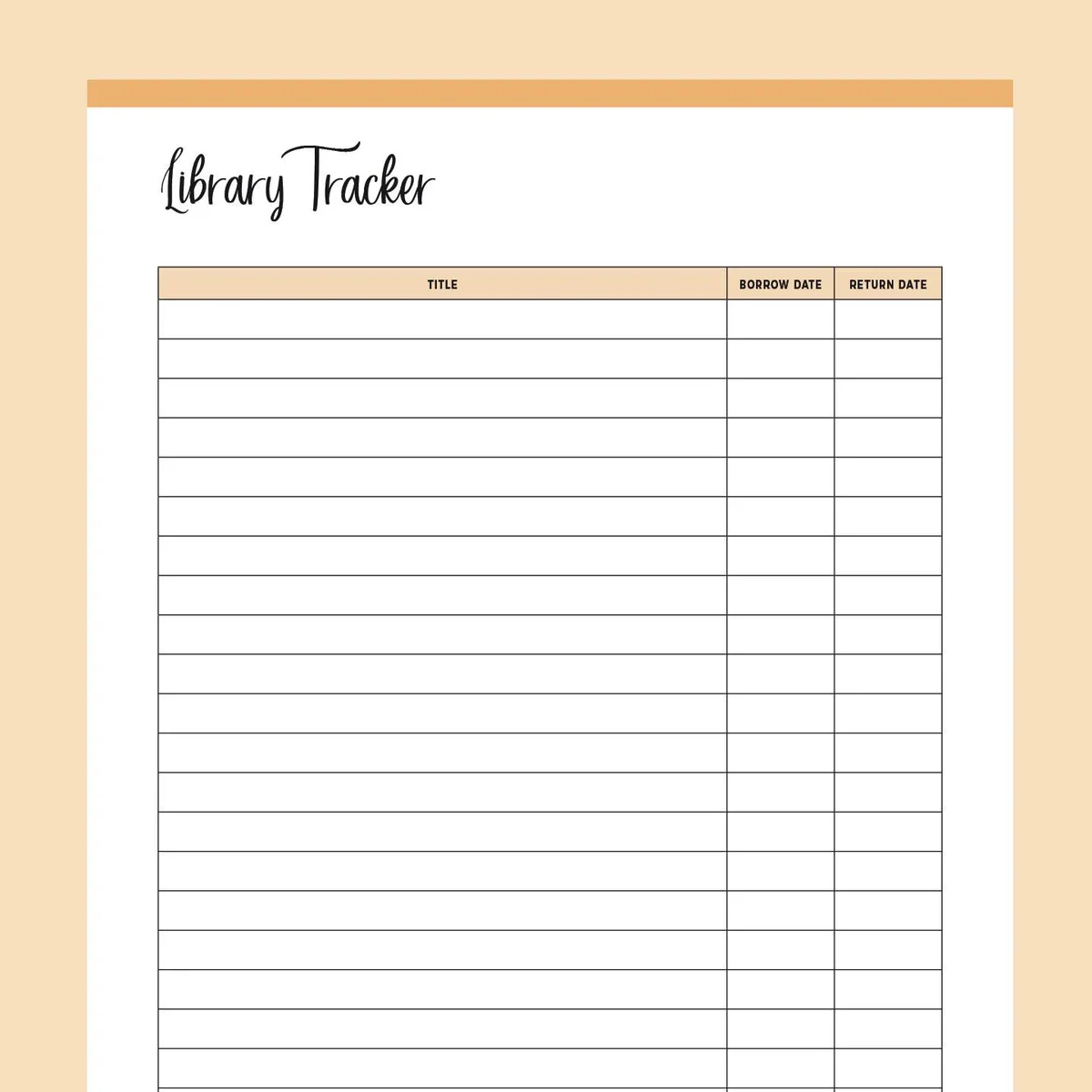 Printable Library Book Borrowing Tracker Instant Download PDF 