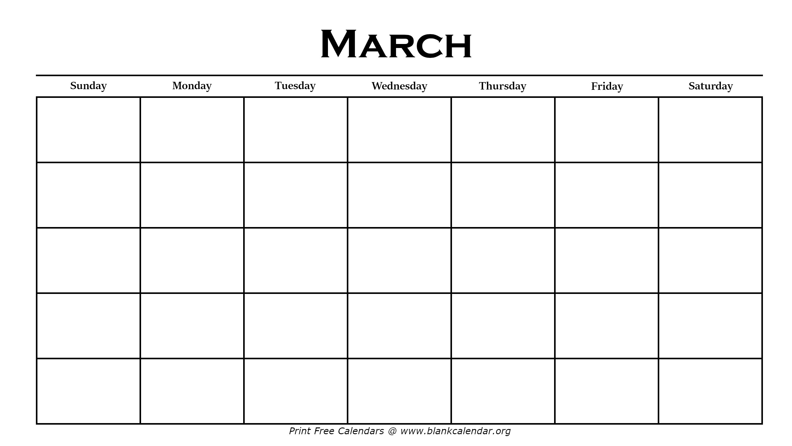 March Blank Calendar Printable