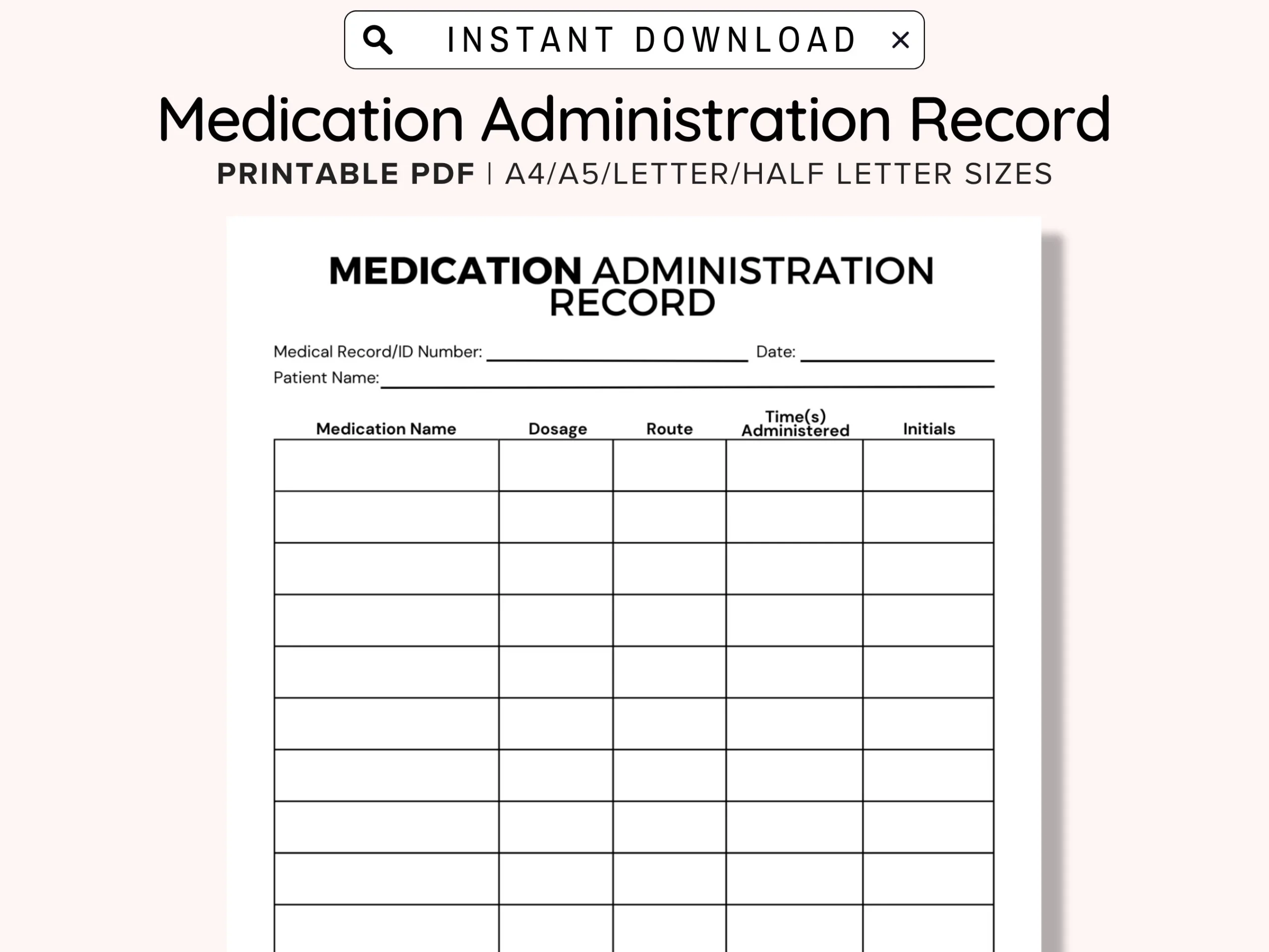 Printable Blank Medication Administration Record