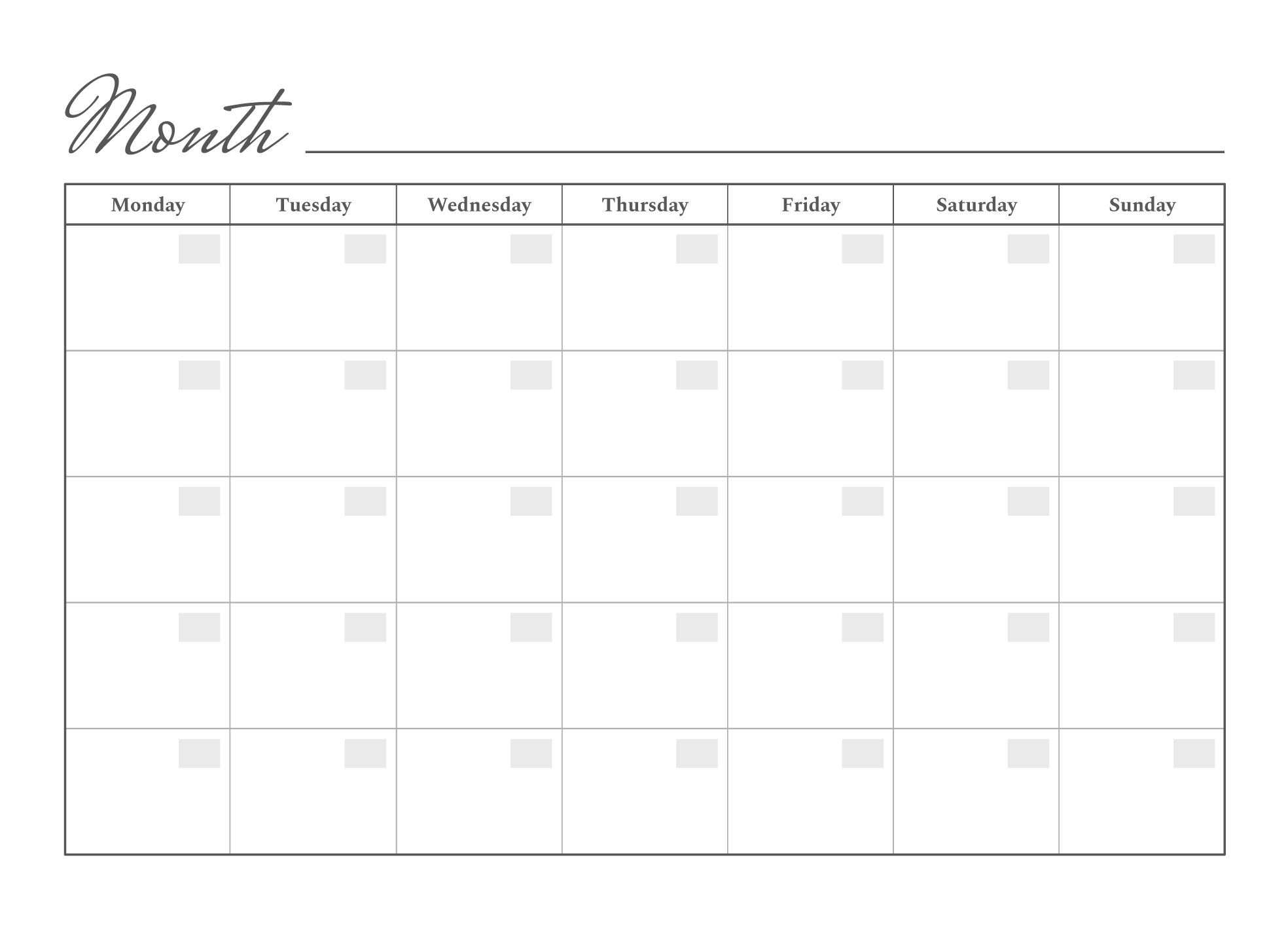 Blank Diary Printable Month