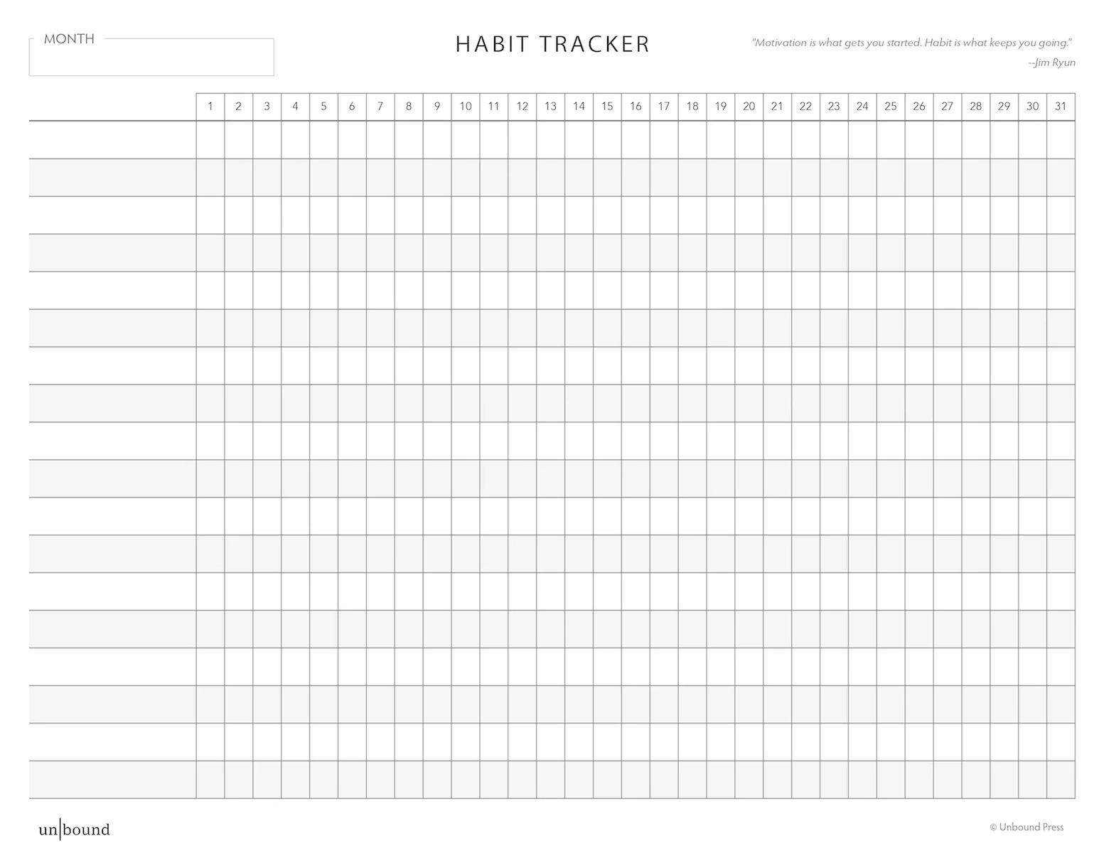 Blank Monthly Habit Tracker Printable