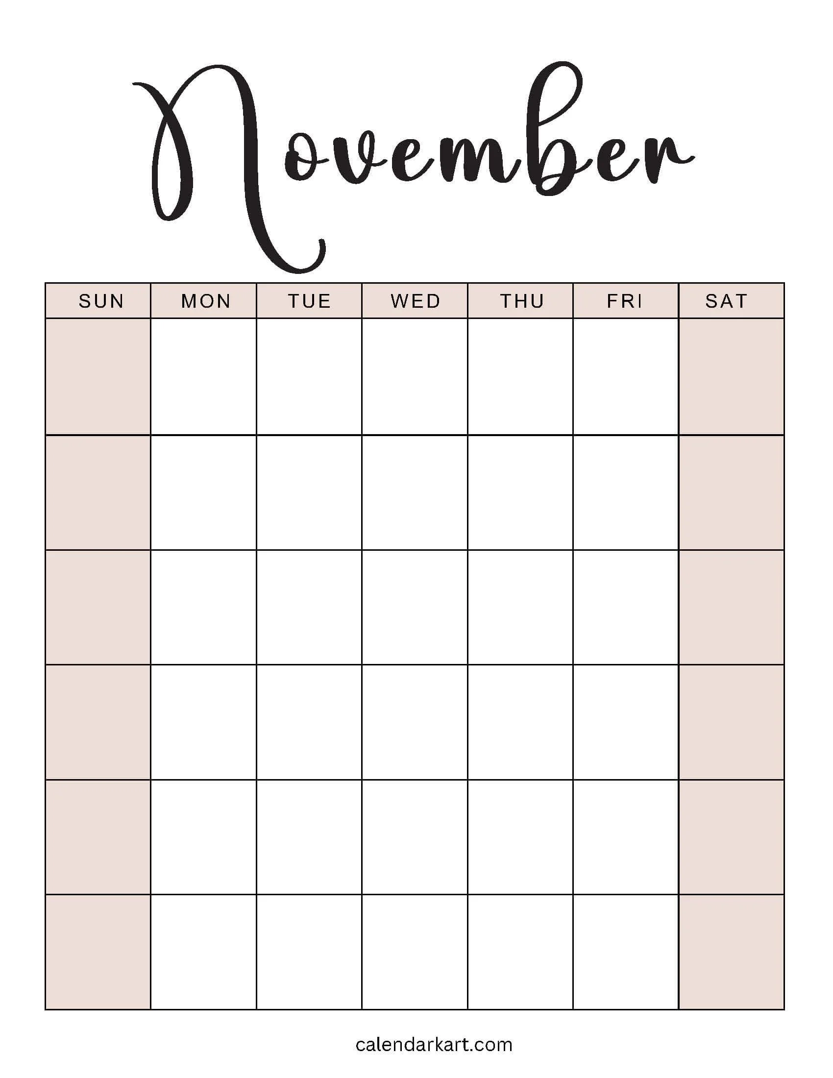 Blank Printable Calendar November