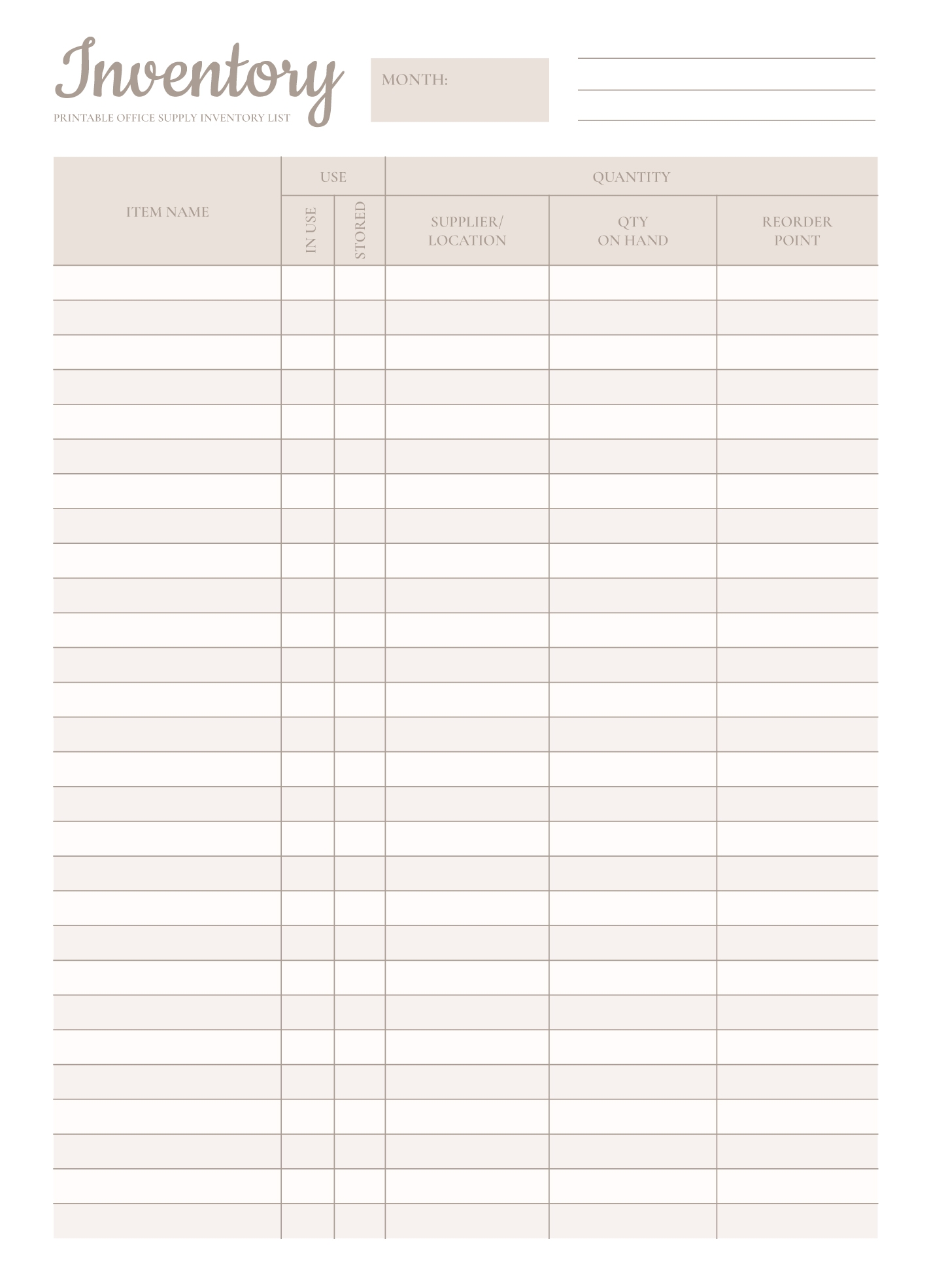 Printable Office Supply Inventory List Free Google Docs Template 
