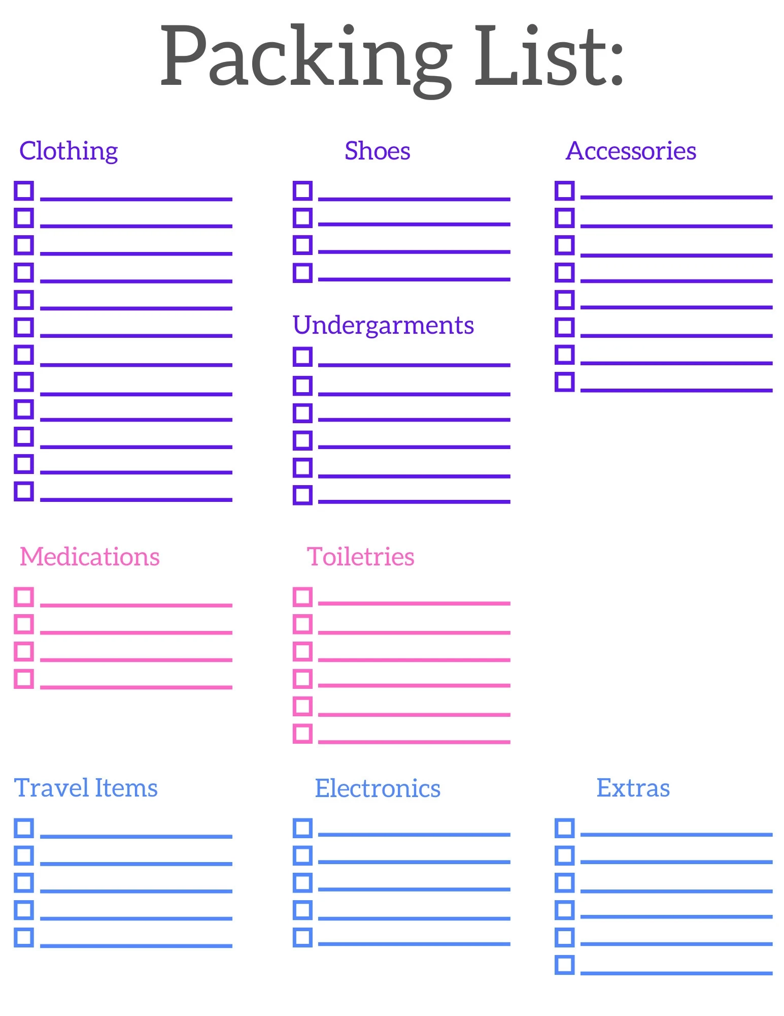 Printable Pack Checklist Blanko Urlaubs Packliste Zum Ausdrucken 
