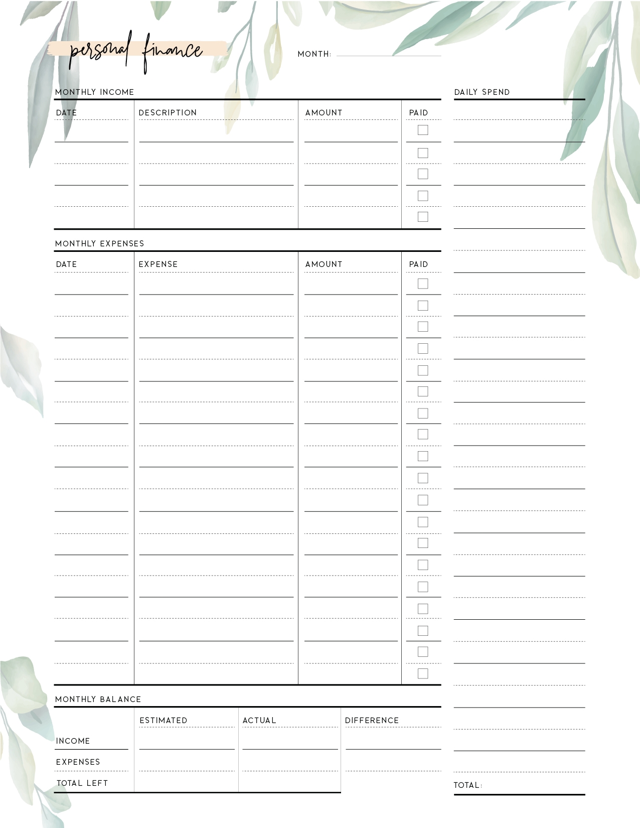 Free Printable Blank Balance Sheet