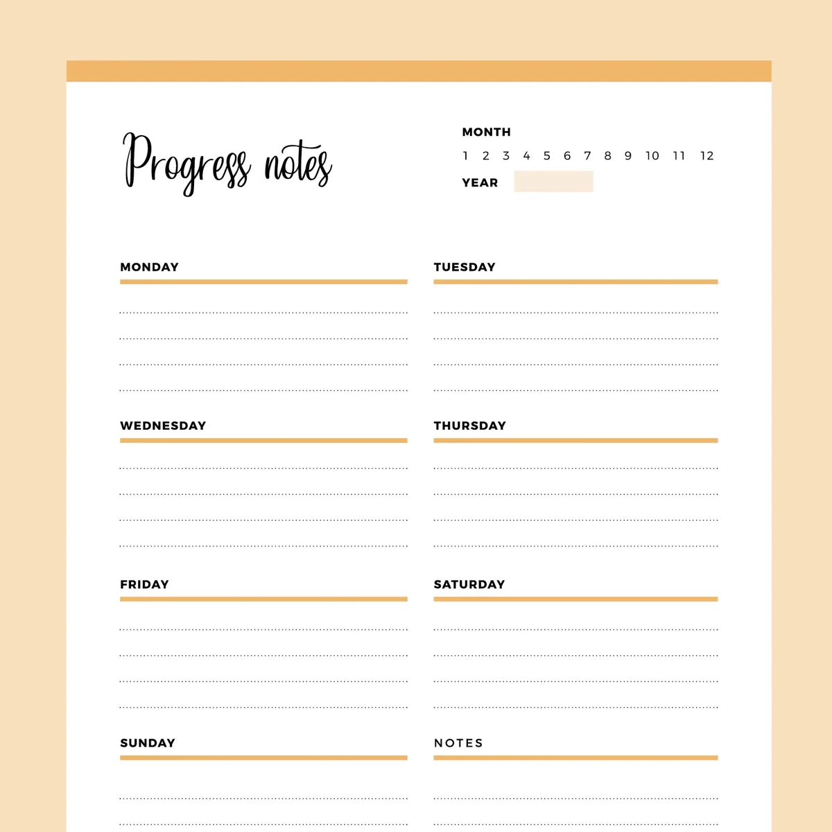 Printable Progress Notes Template Instant Download PDF Plan 