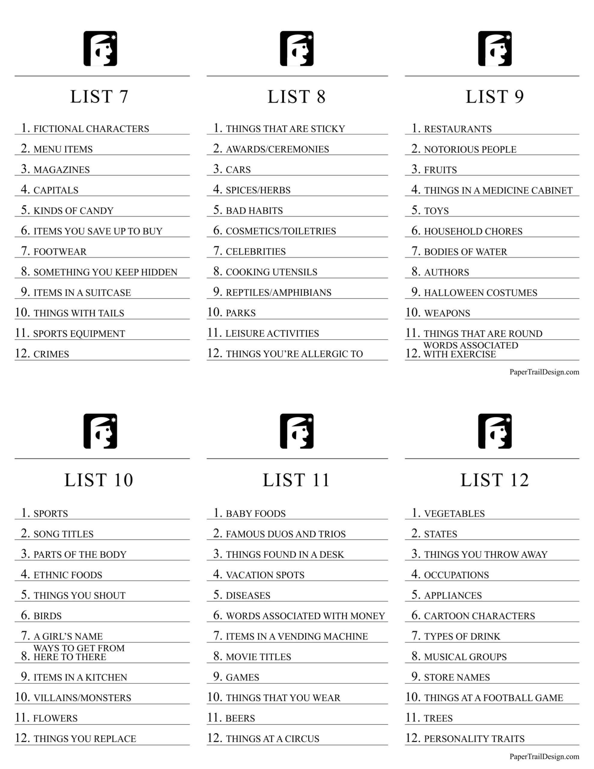 Blank Scattergories Printable
