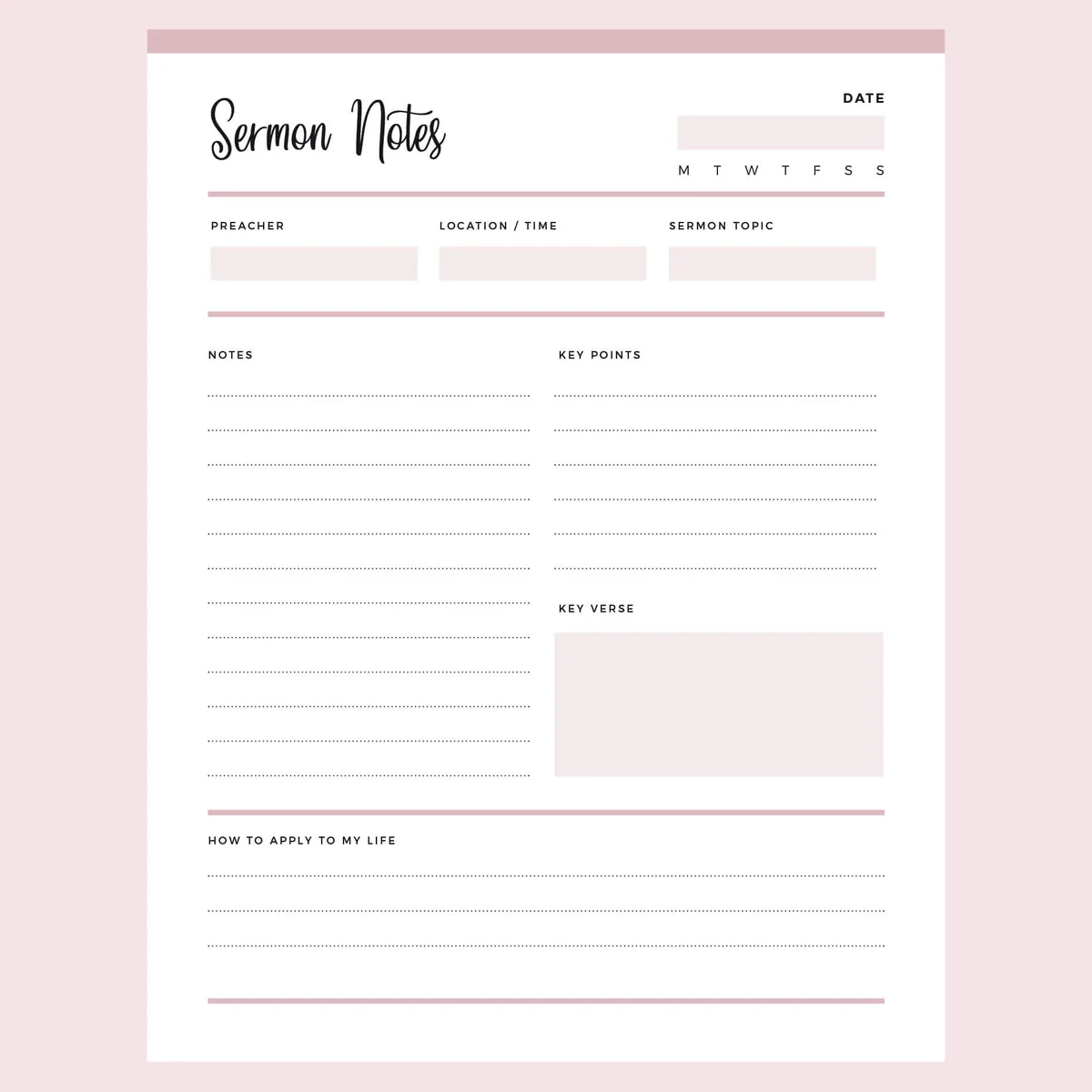 Printable Sermon Notes Instant Download PDF A4 amp US Letter 