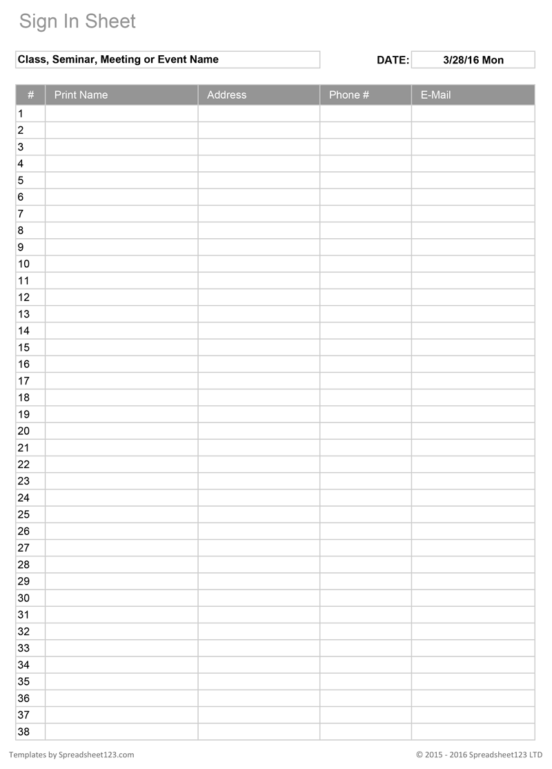 Printable Blank Sign In Sheet