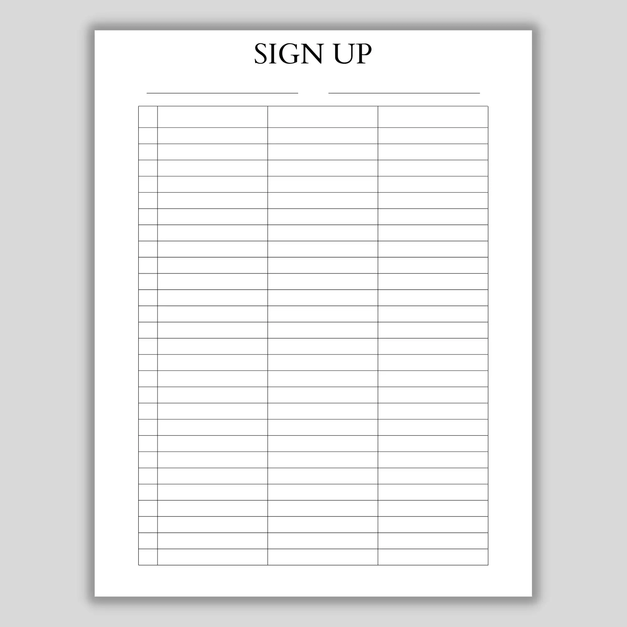 Printable Blank Sign Up Sheet