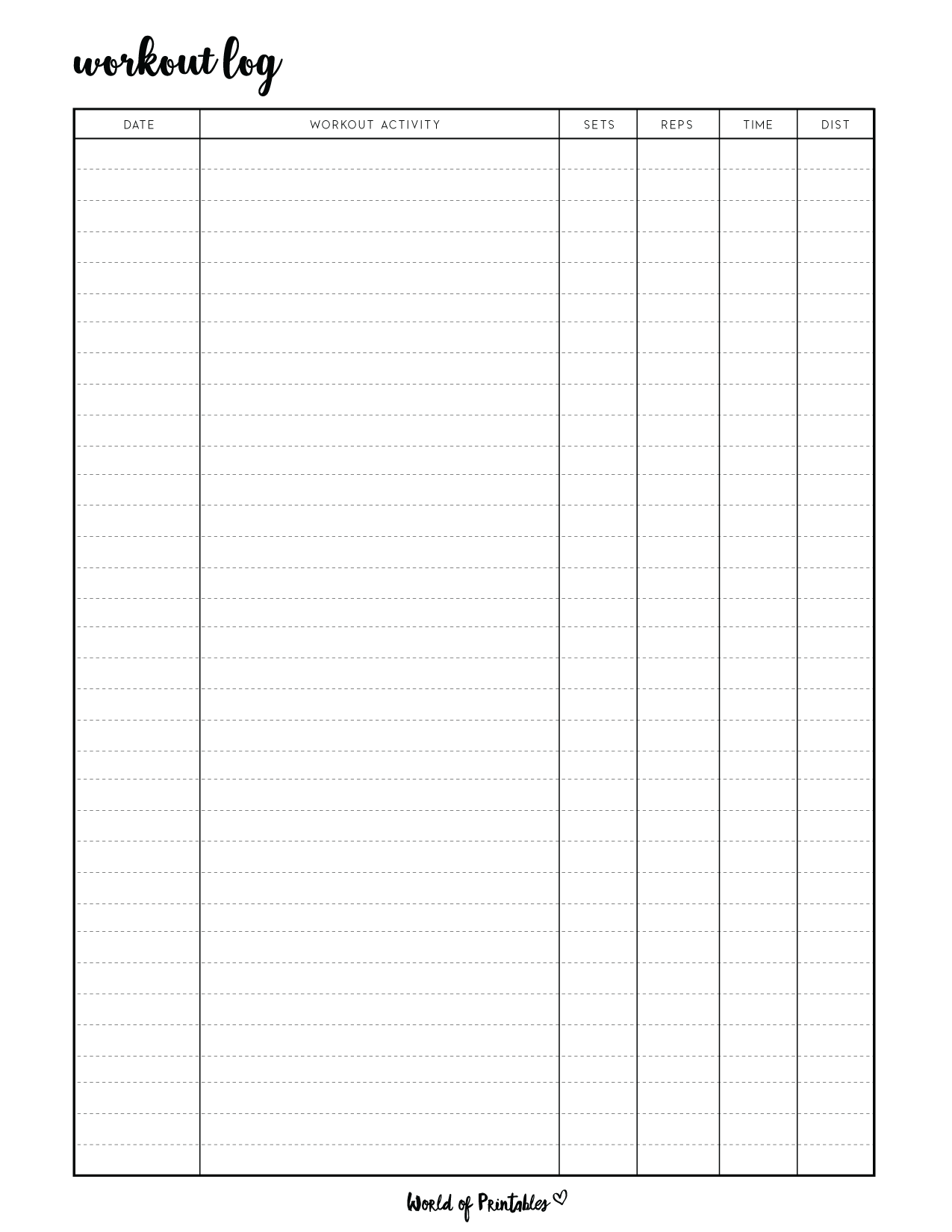 Printable Blank Workout Log Sheets