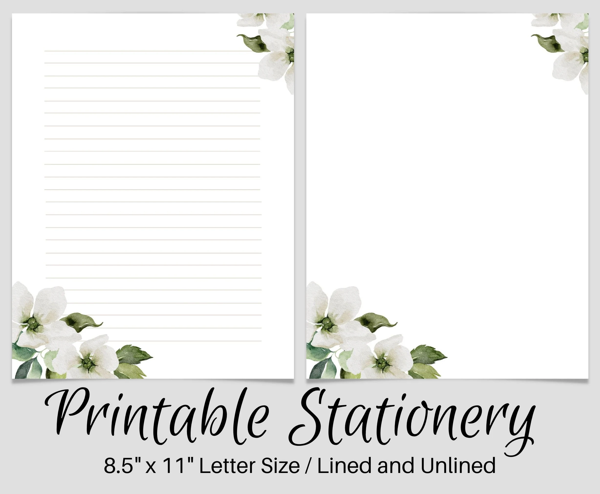 PRINTABLE Stationery White Flower Printable Stationary Printable 