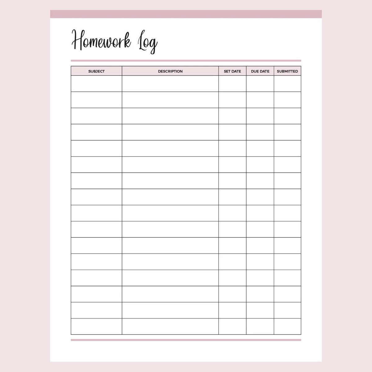 Blank Printable Student Log