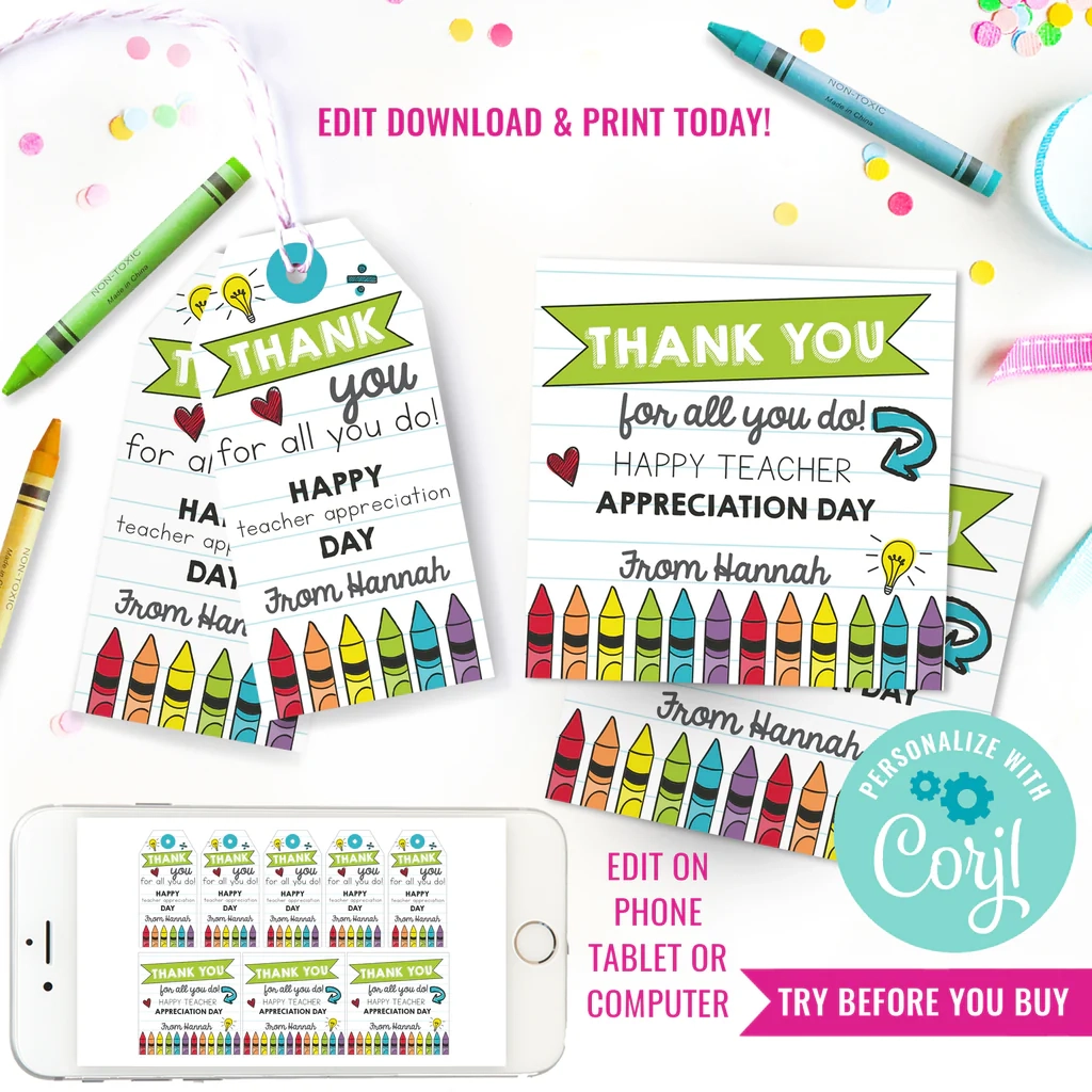 Printable Teacher Appreciation Gift Tag Thank You Teacher 