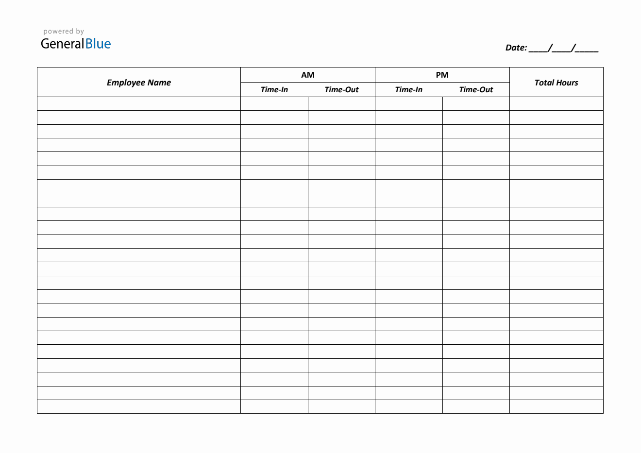 Printable Blank Timesheet Template