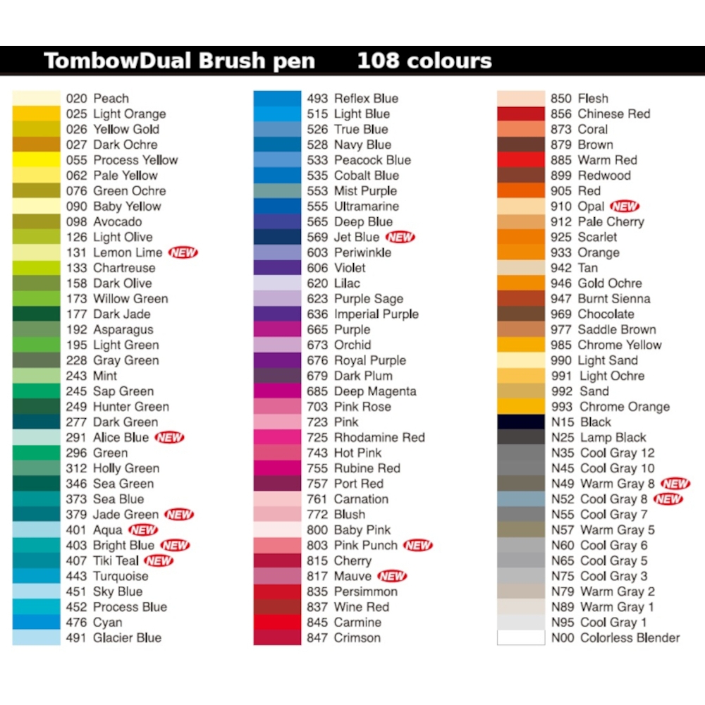 Printable Tombow Dual Brush Pen Color Chart Blank Tombow Dual 