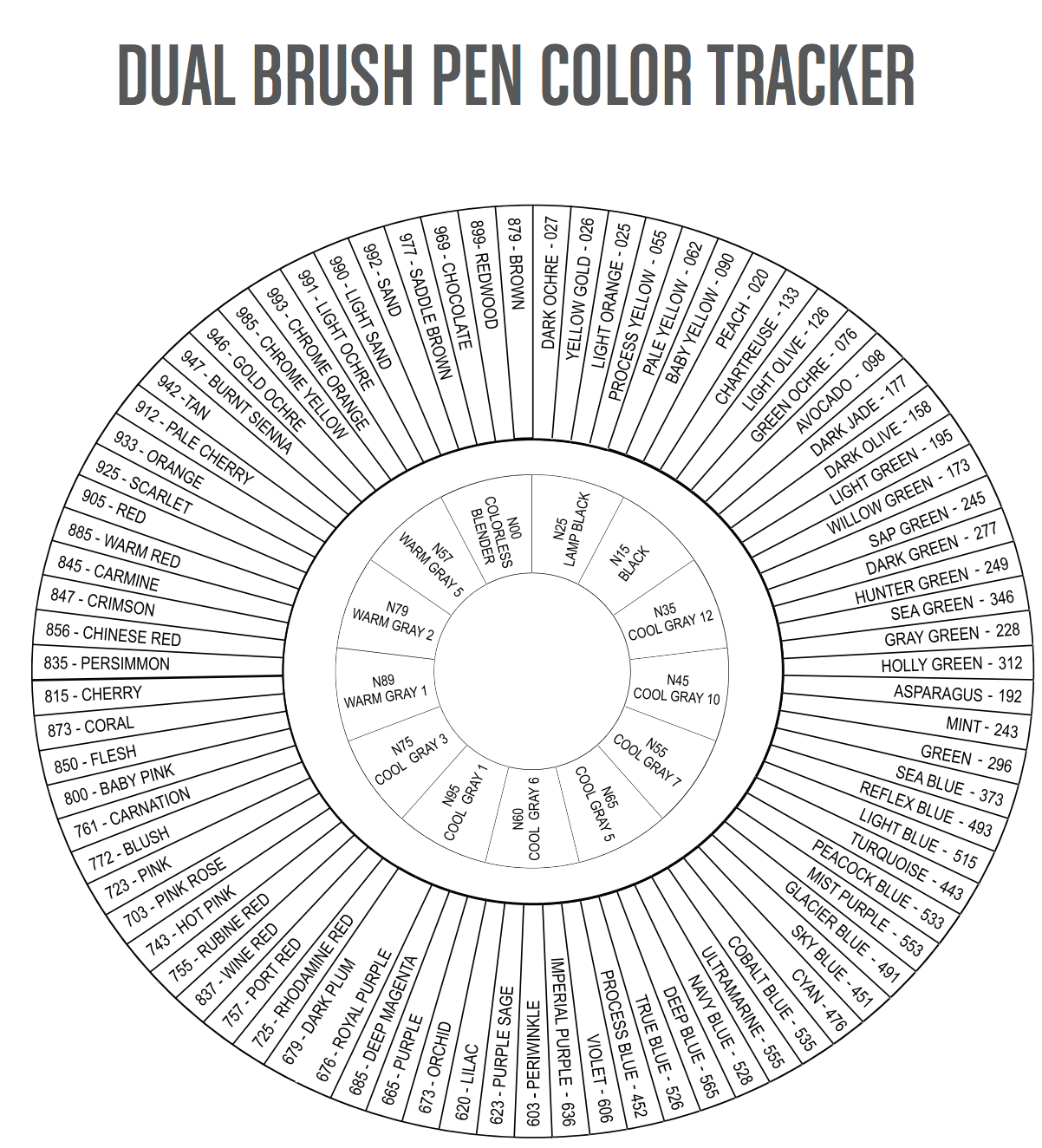 Printable Tombow Dual Brush Pen Color Chart Color Chart Tombow 