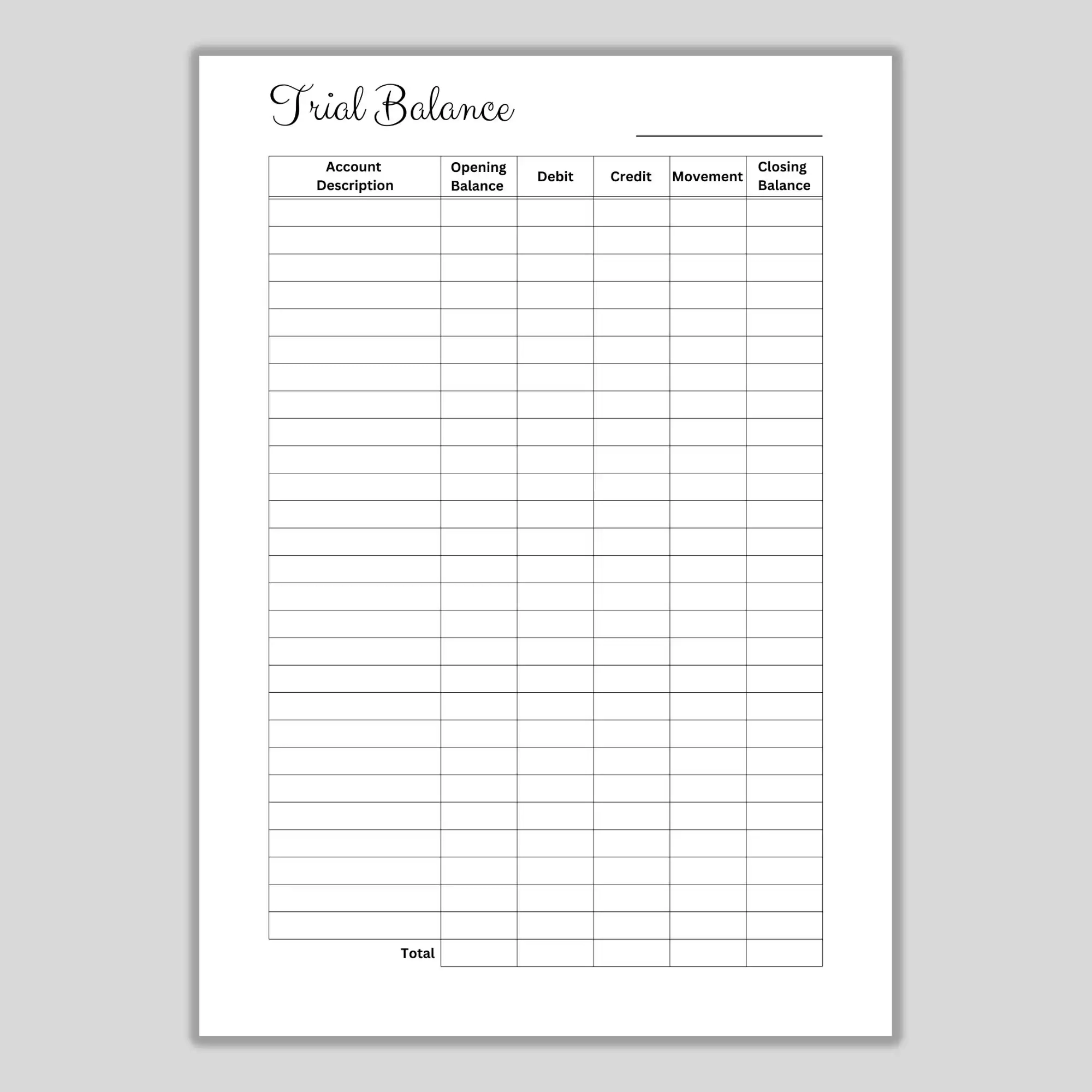 Printable Trial Balance Accounting Sheet Small Business Template 