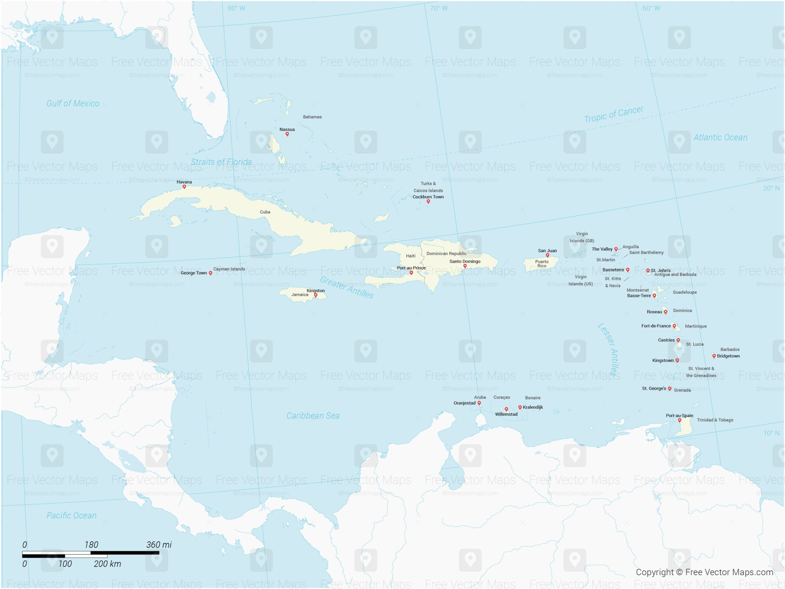 Printable Vector Map Of Caribbean Islands With Countries Free 