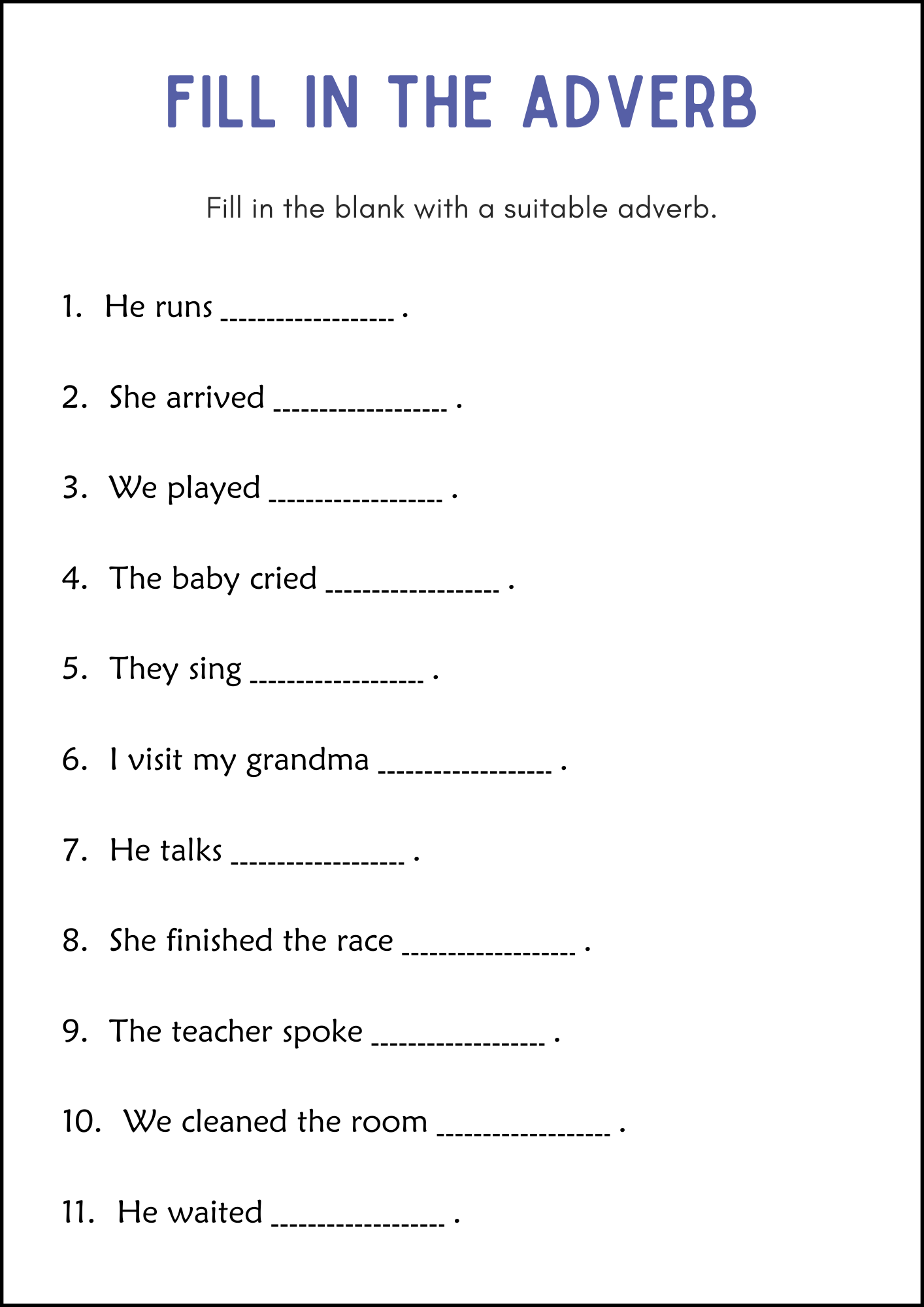 Adverb Word Blank Printables