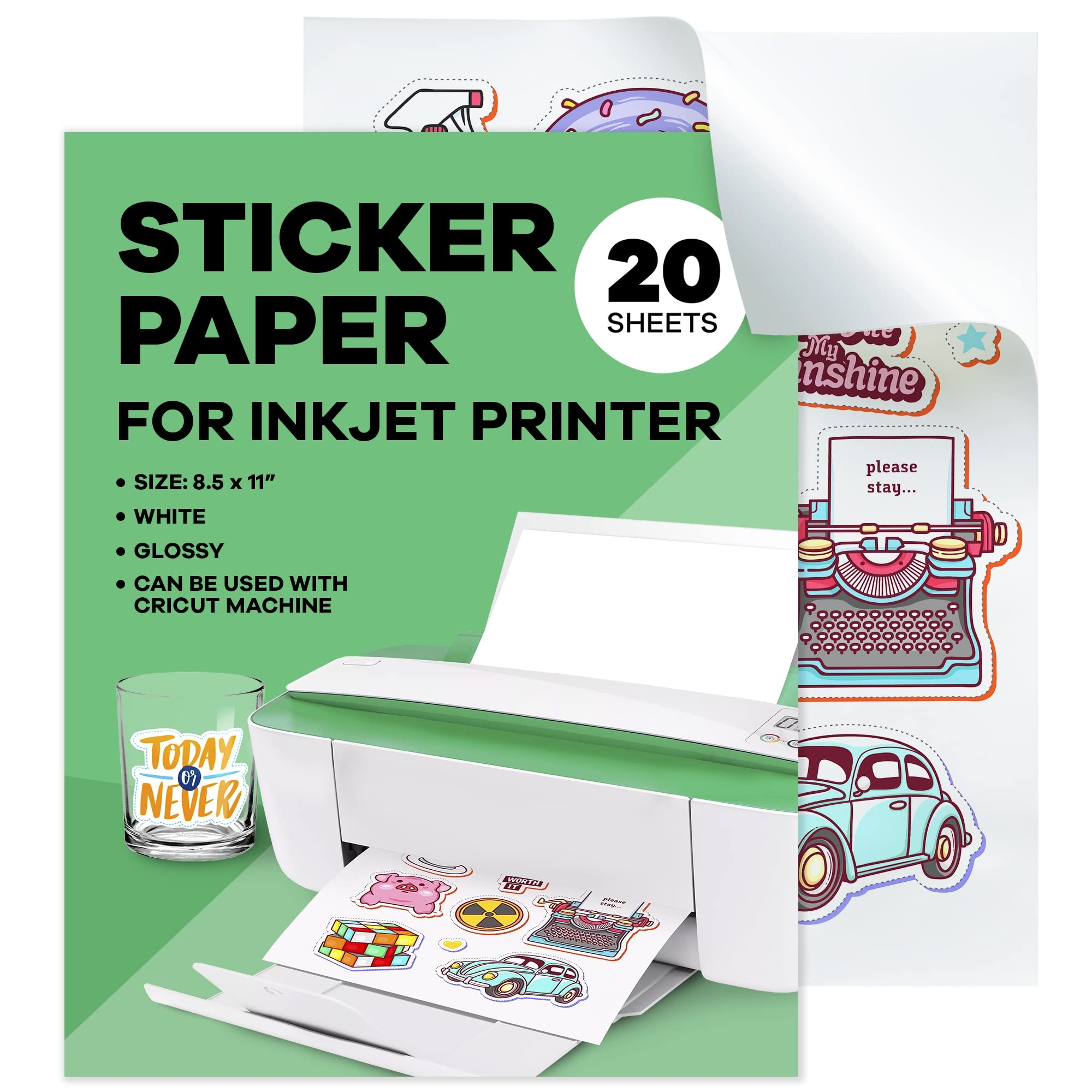 Printable Vinyl For Inkjet Printer Gloss Waterproof 20 Sheets 