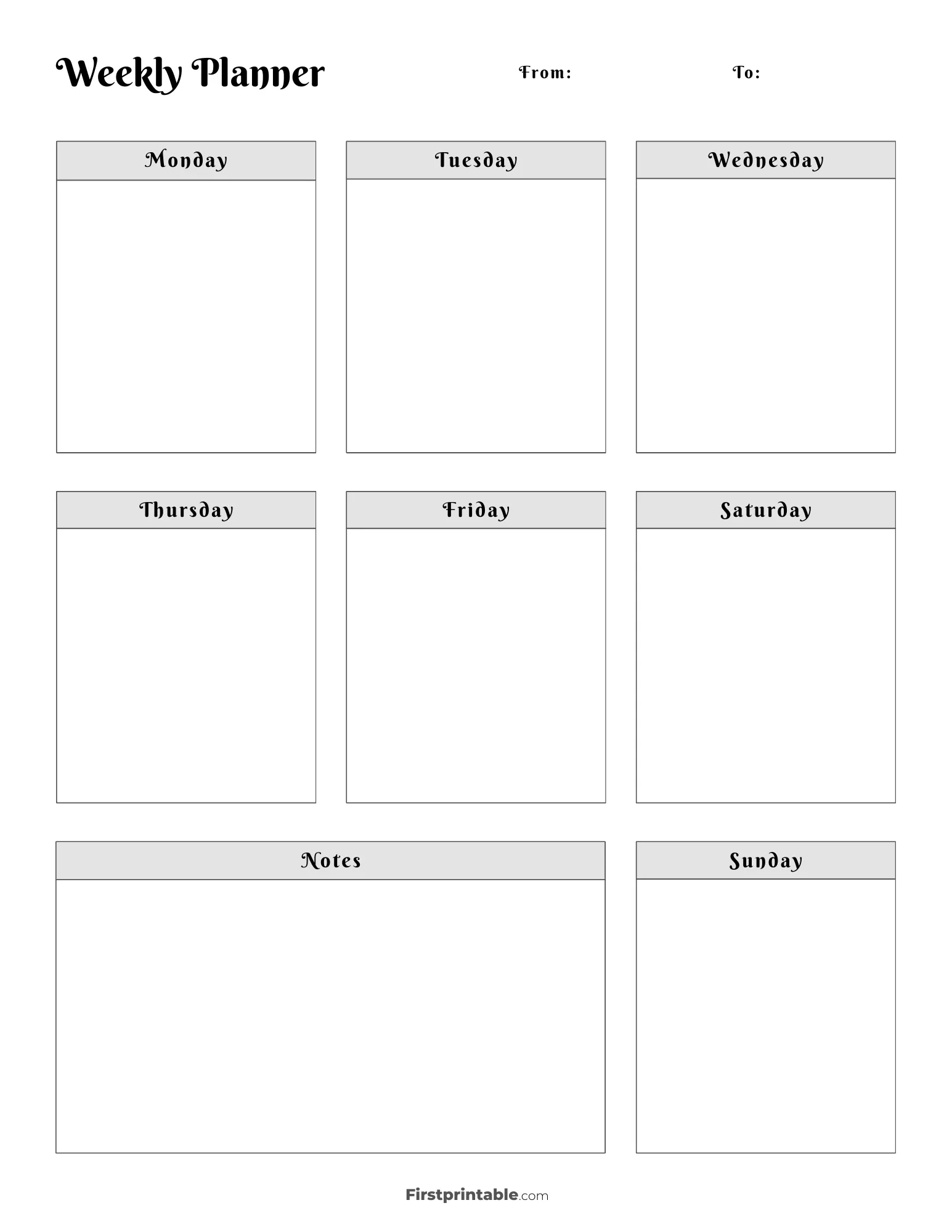 Printable Blank Weekly Calendar Template